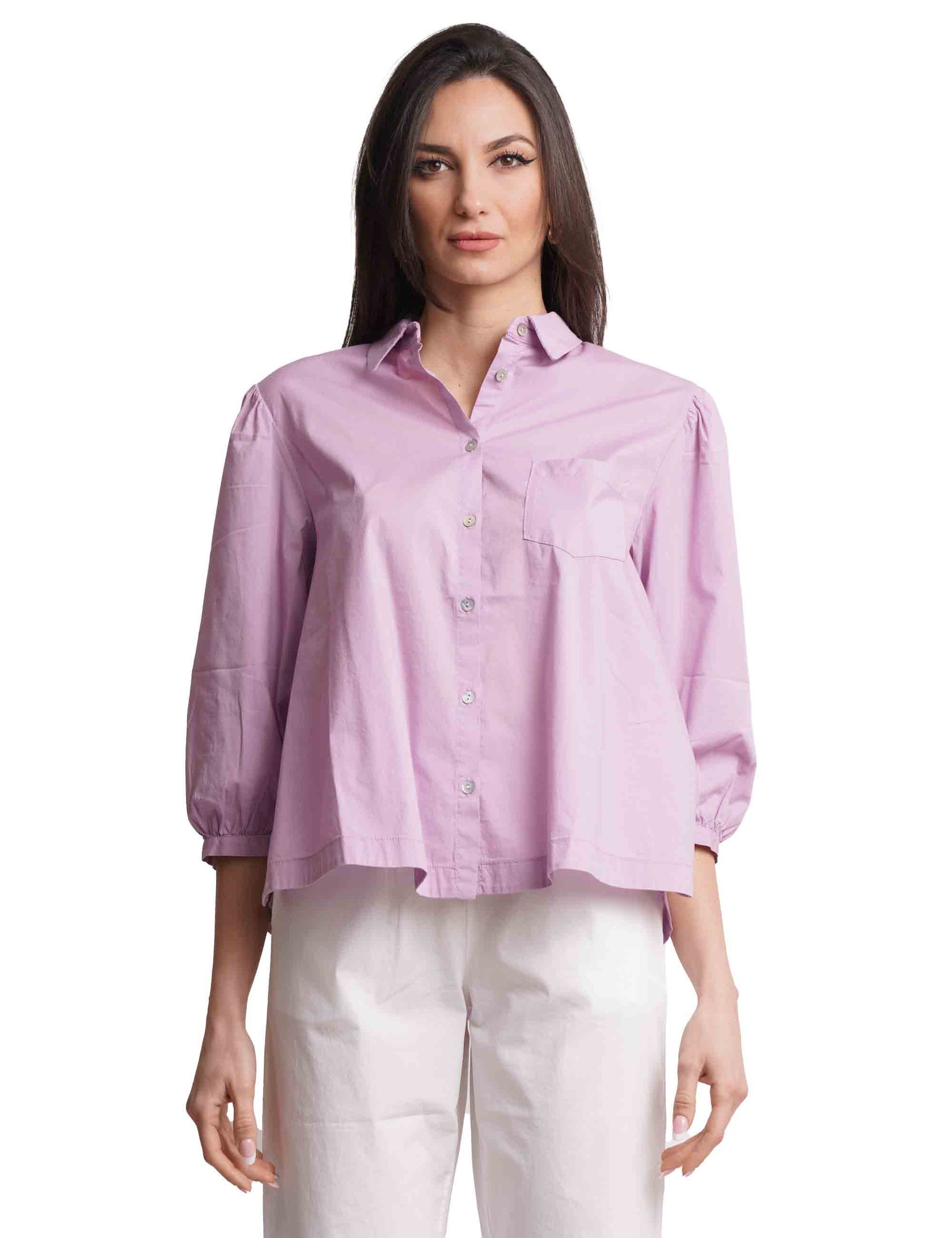 Camicie donna in cotone lilla con maniche a sbuffo