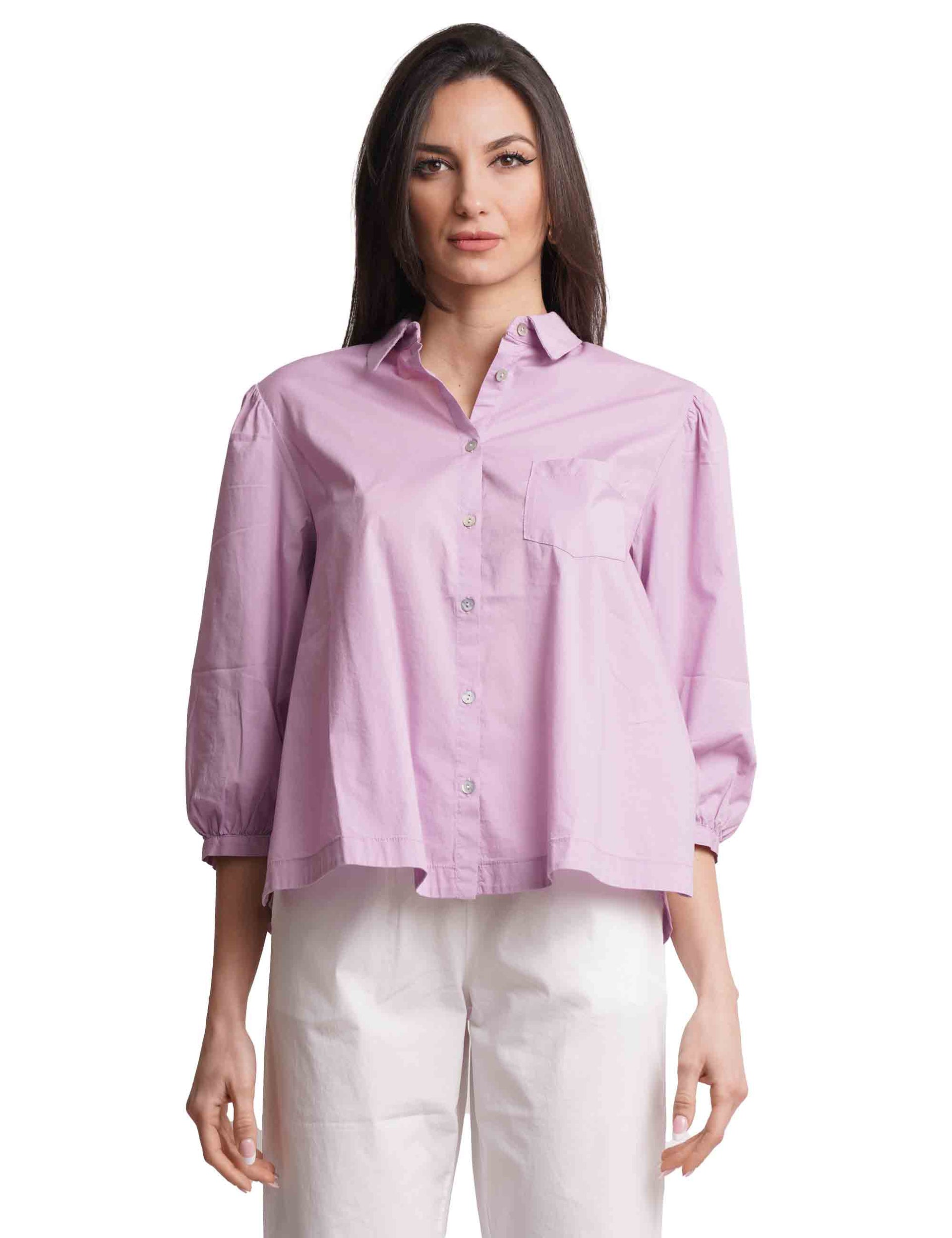 Women's lilac cotton shirts with puff sleeves