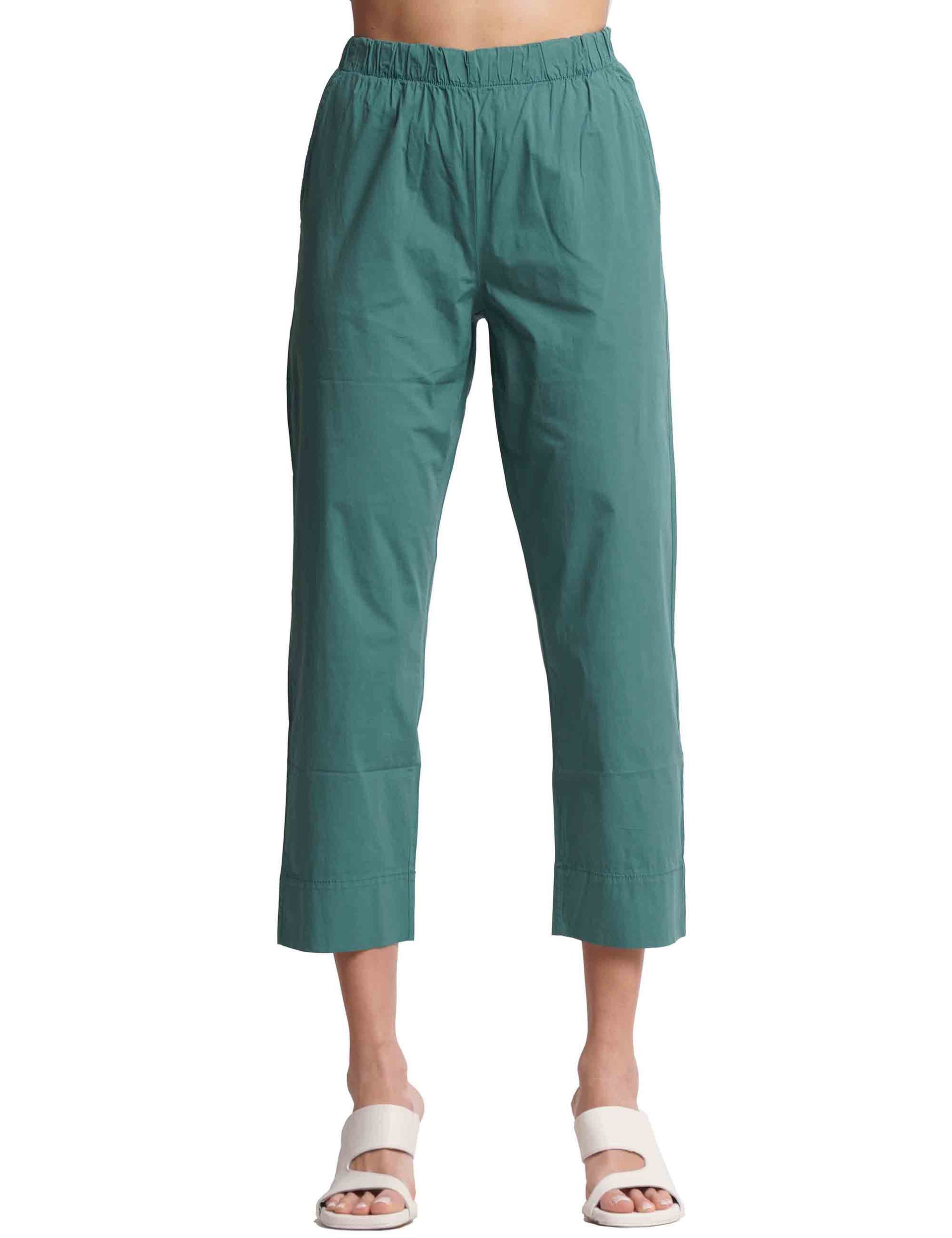 Pantaloni donna in cotone verde con elastico in vita