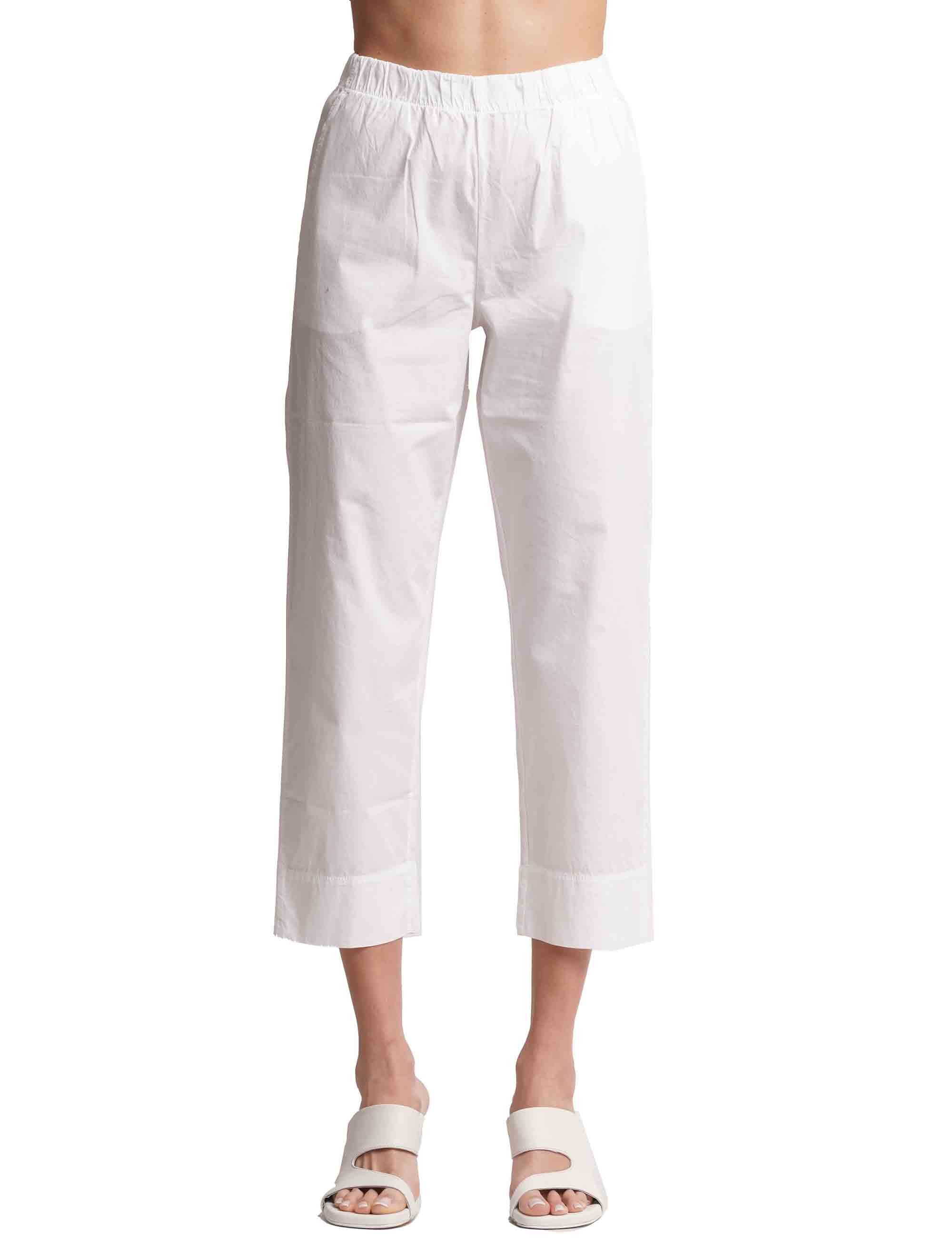 Spatarella Pantaloni donna in cotone bianco con elastico in vita