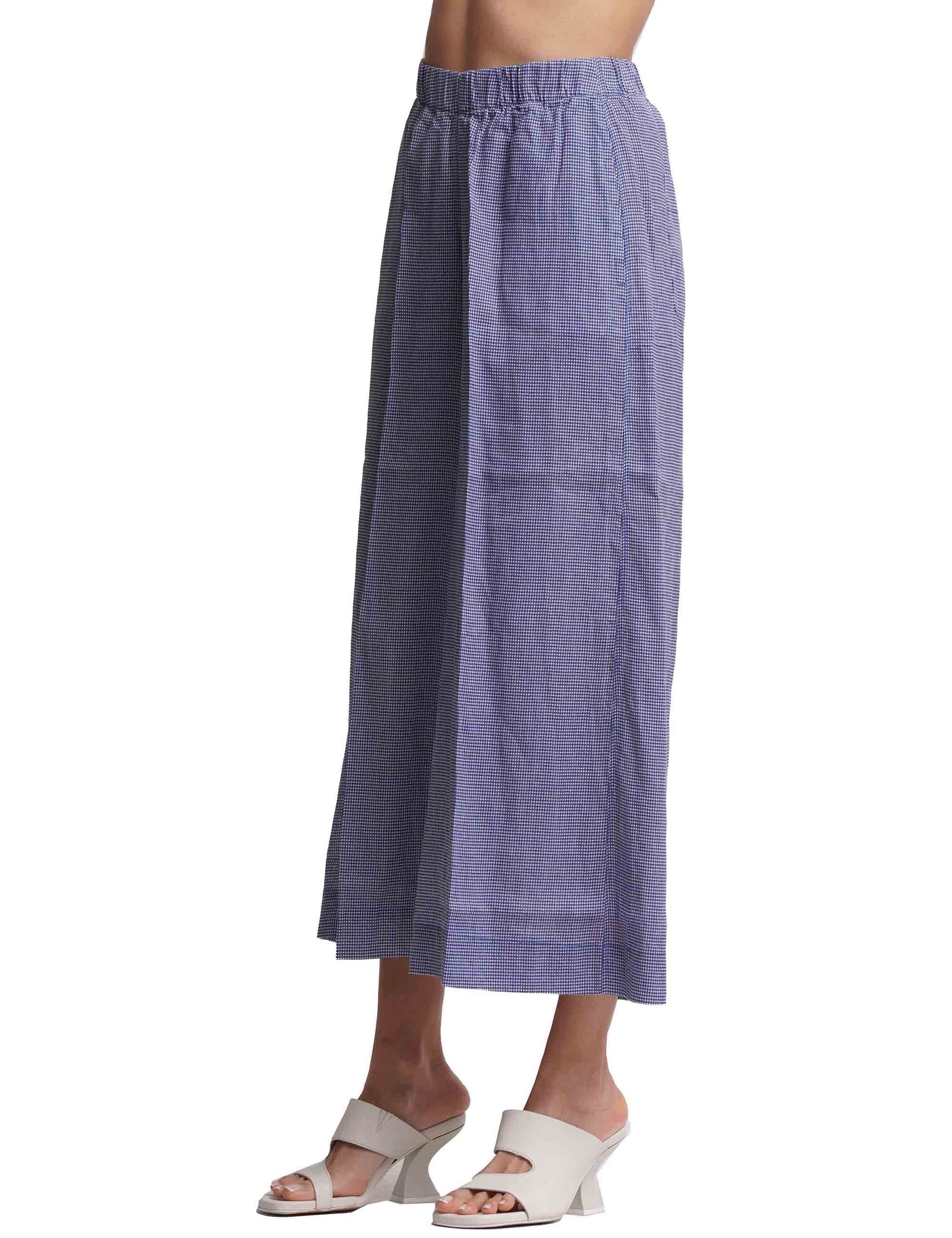 Pantaloni donna in puro lino blu a gamba larga con elastico in vita