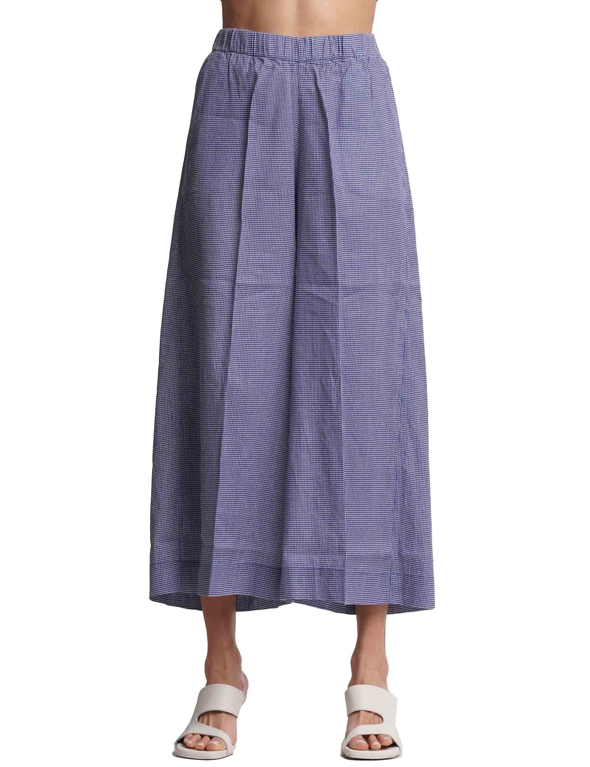 Women's wide-leg trousers in pure blue linen with elastic waist