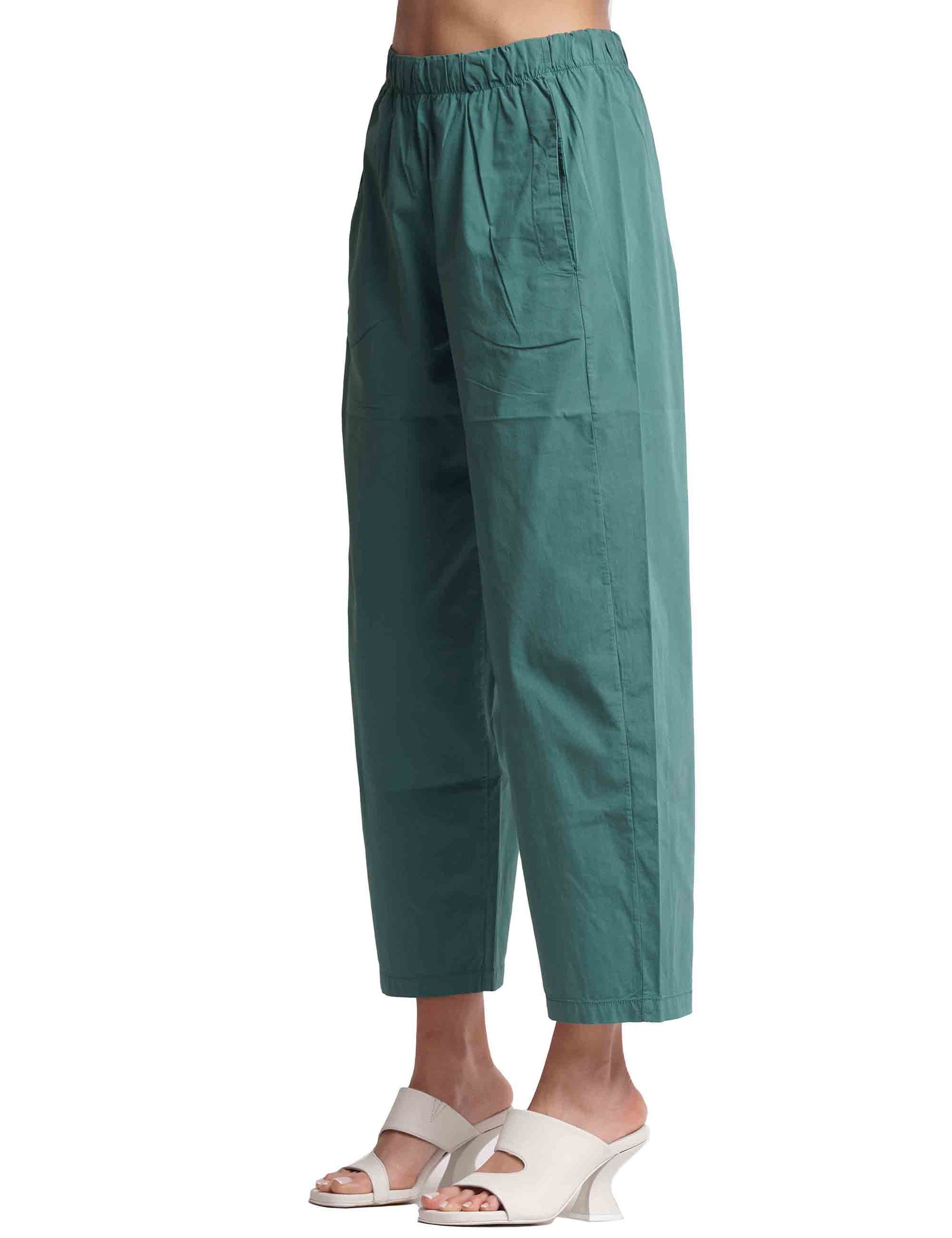 Women's green cotton trousers with elastic waist