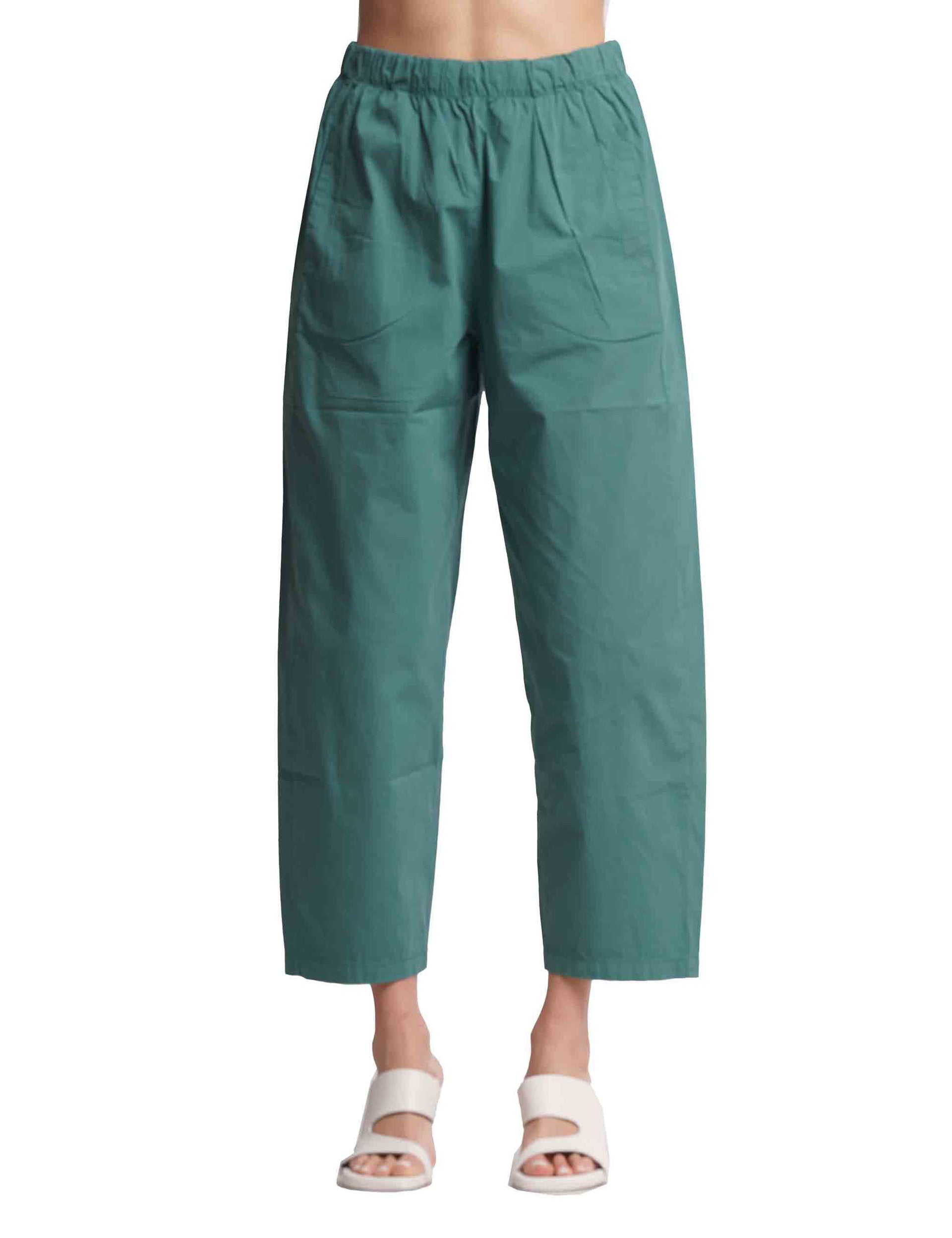 Pantaloni donna in cotone verde con elastico in vita