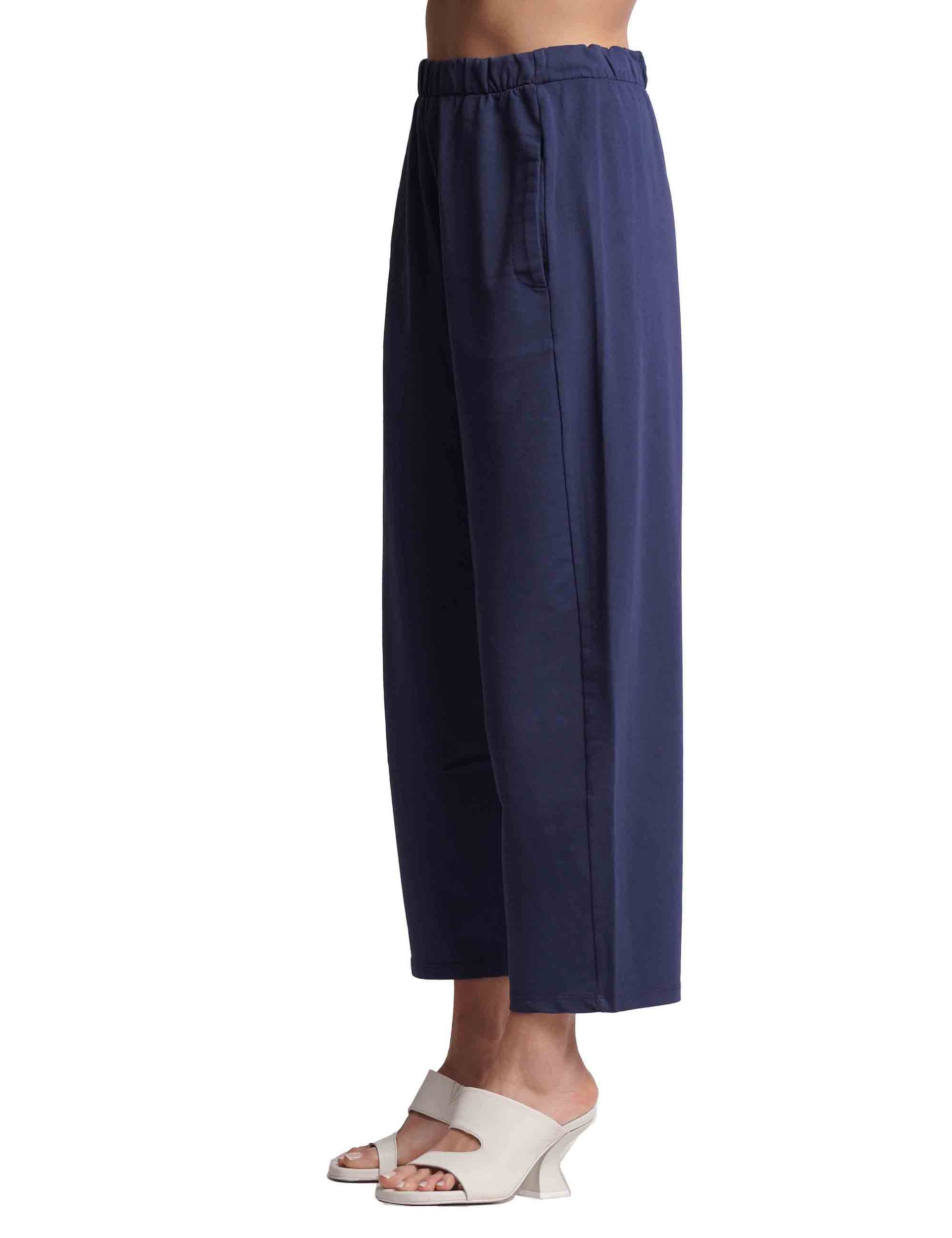 Women's blue cotton trousers with elastic waist