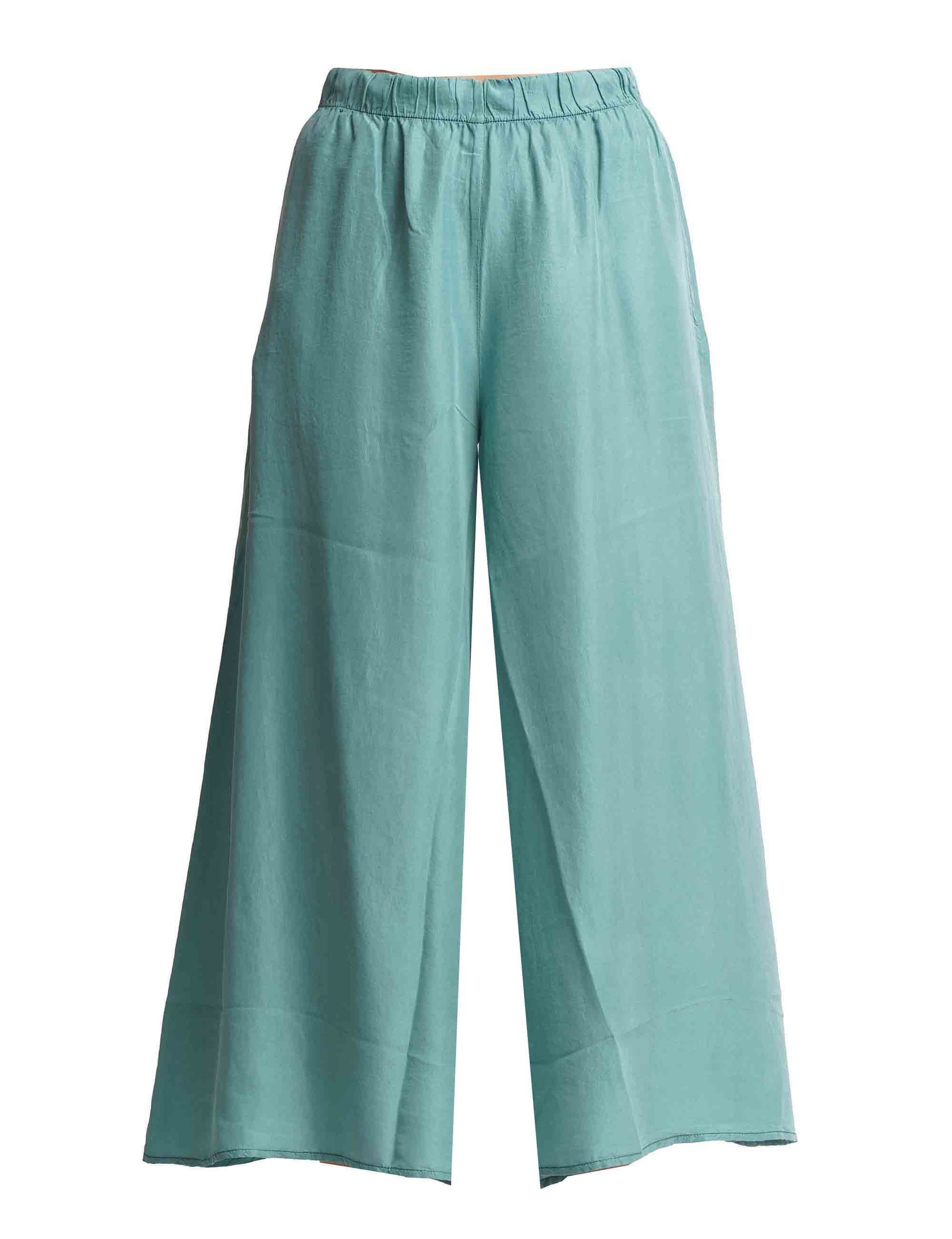 Women's wide-leg trousers in pure green silk