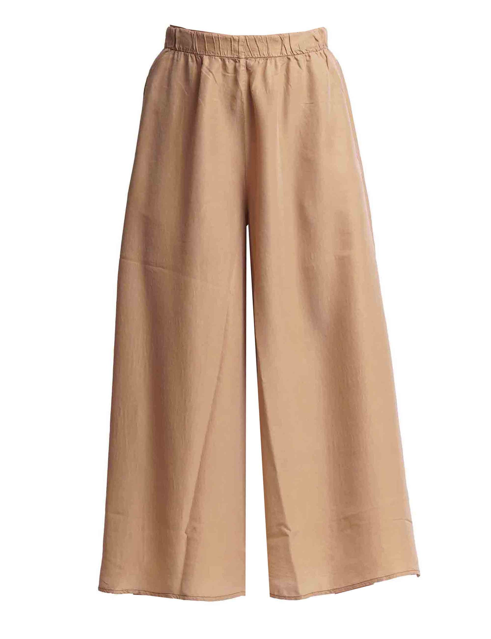 Women's wide-leg trousers in pure camel silk