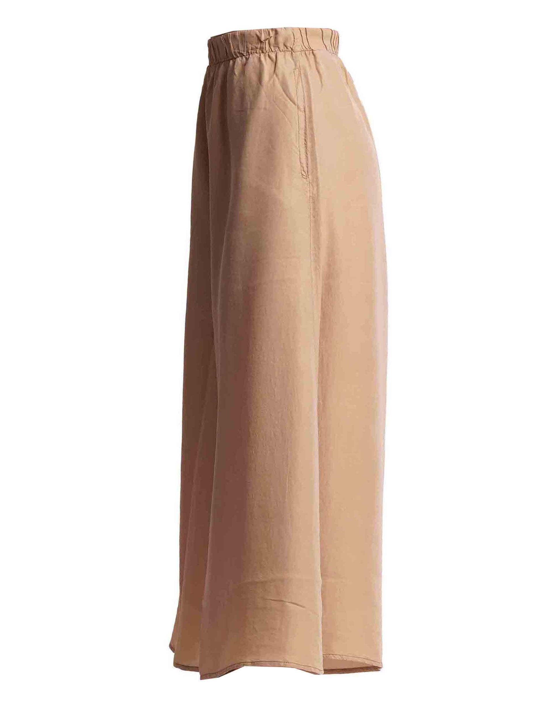 Pantaloni donna in pura seta cammello a gamba larga