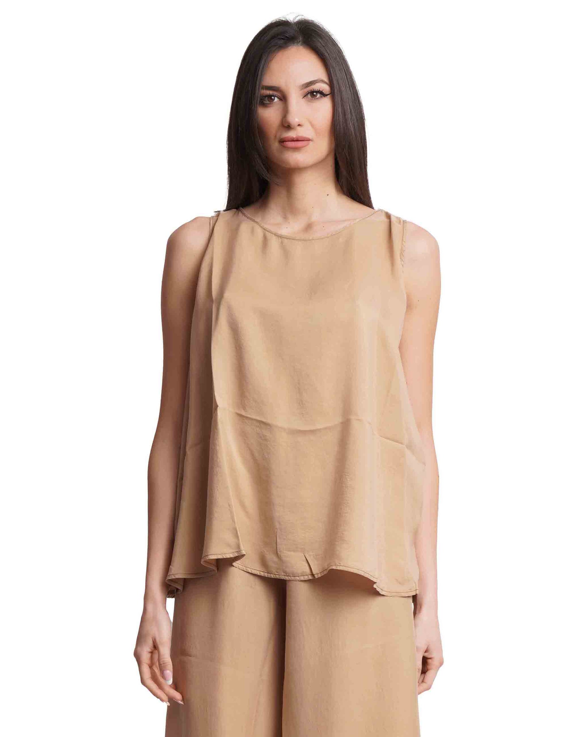 Women's camel silk top wide at the bottom
