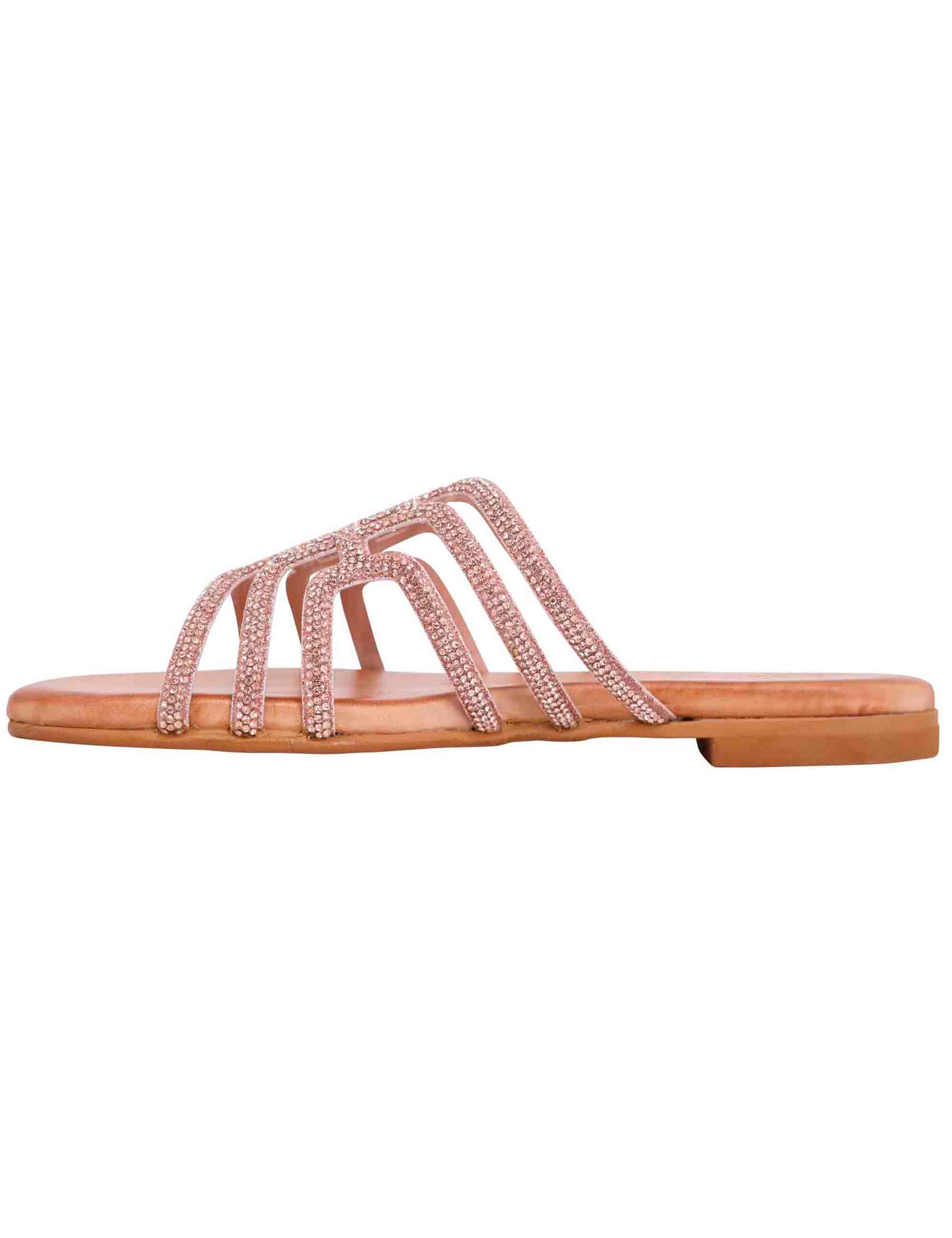 Sandali flat donna in strass rosa con sottopiede morbido S4100543162Q LINDOS6-1 Tsakiris Mallas 