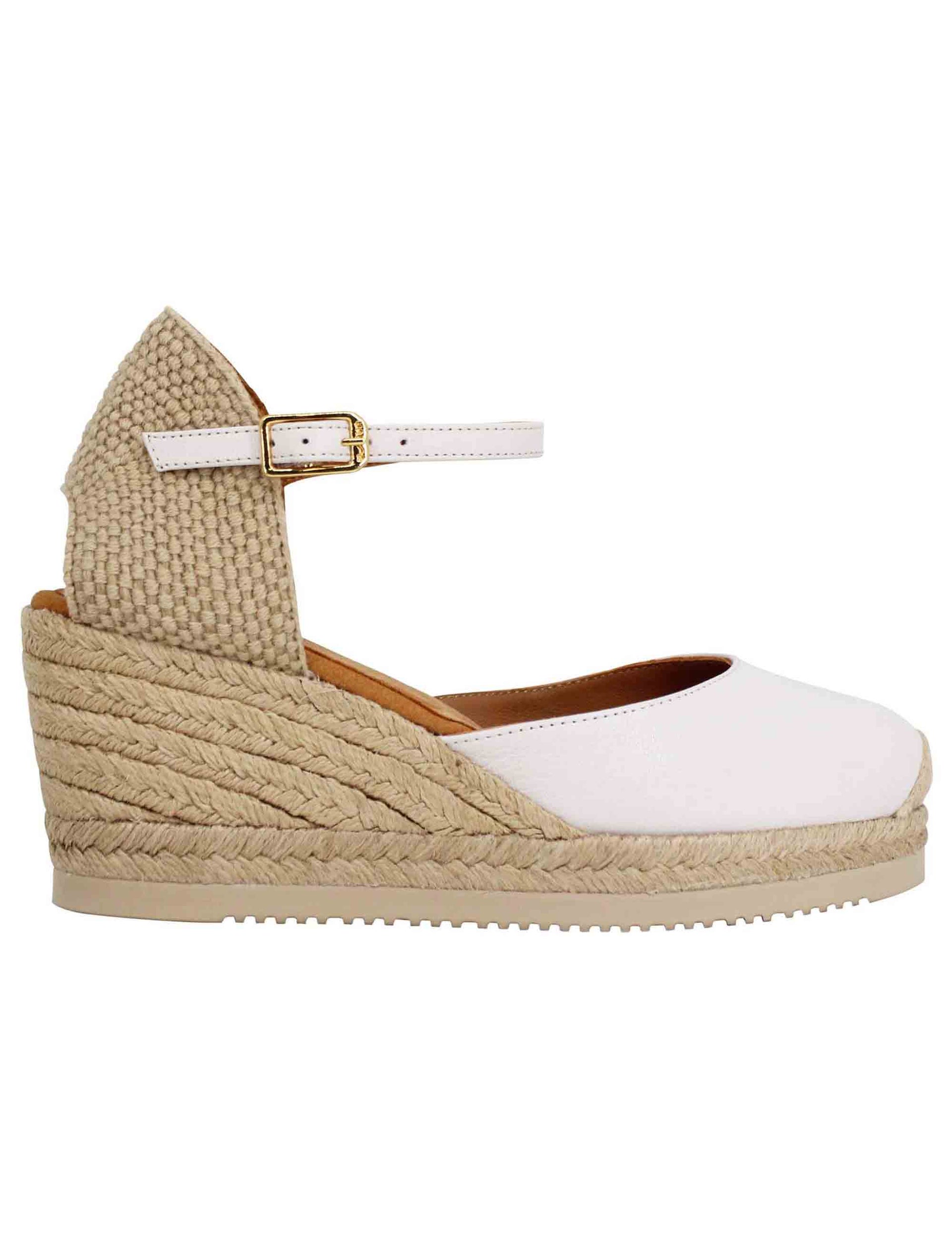 Women's espadrilles sandals in ivory leather with ankle strap