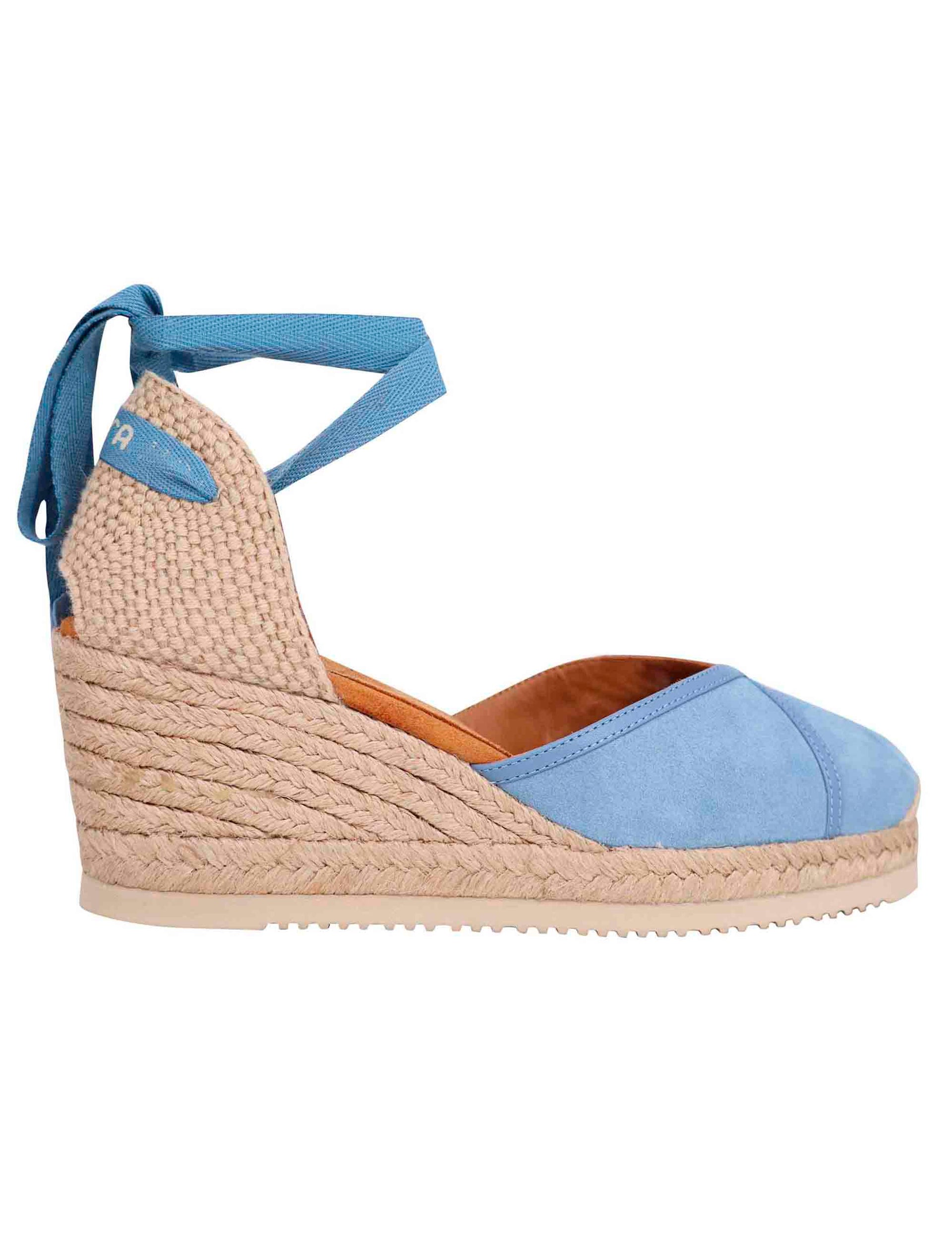 Women's espadrilles sandals in light blue suede with rope wedge