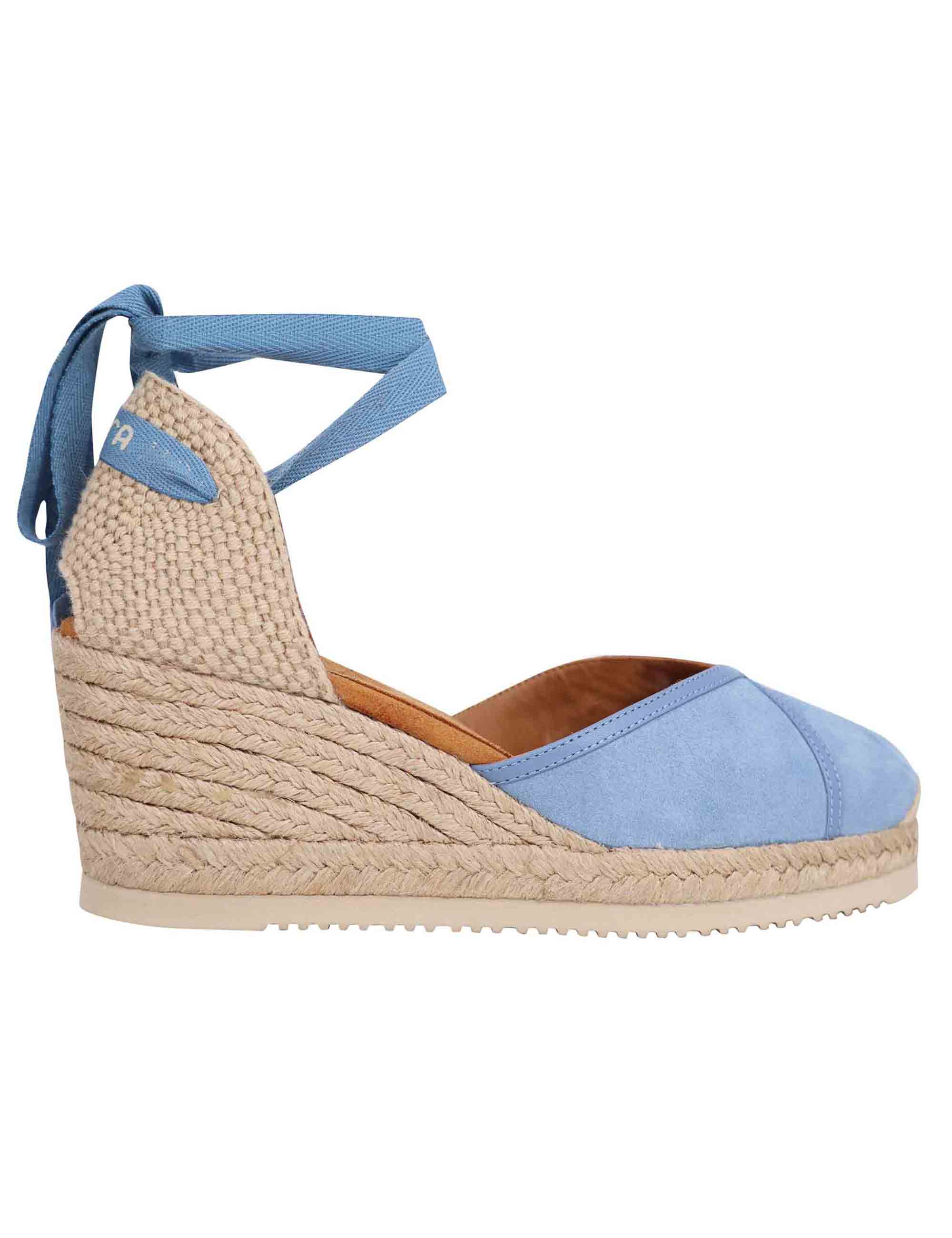 Spatarella Sandali espadrillas donna in camoscio celeste con zeppa in corda