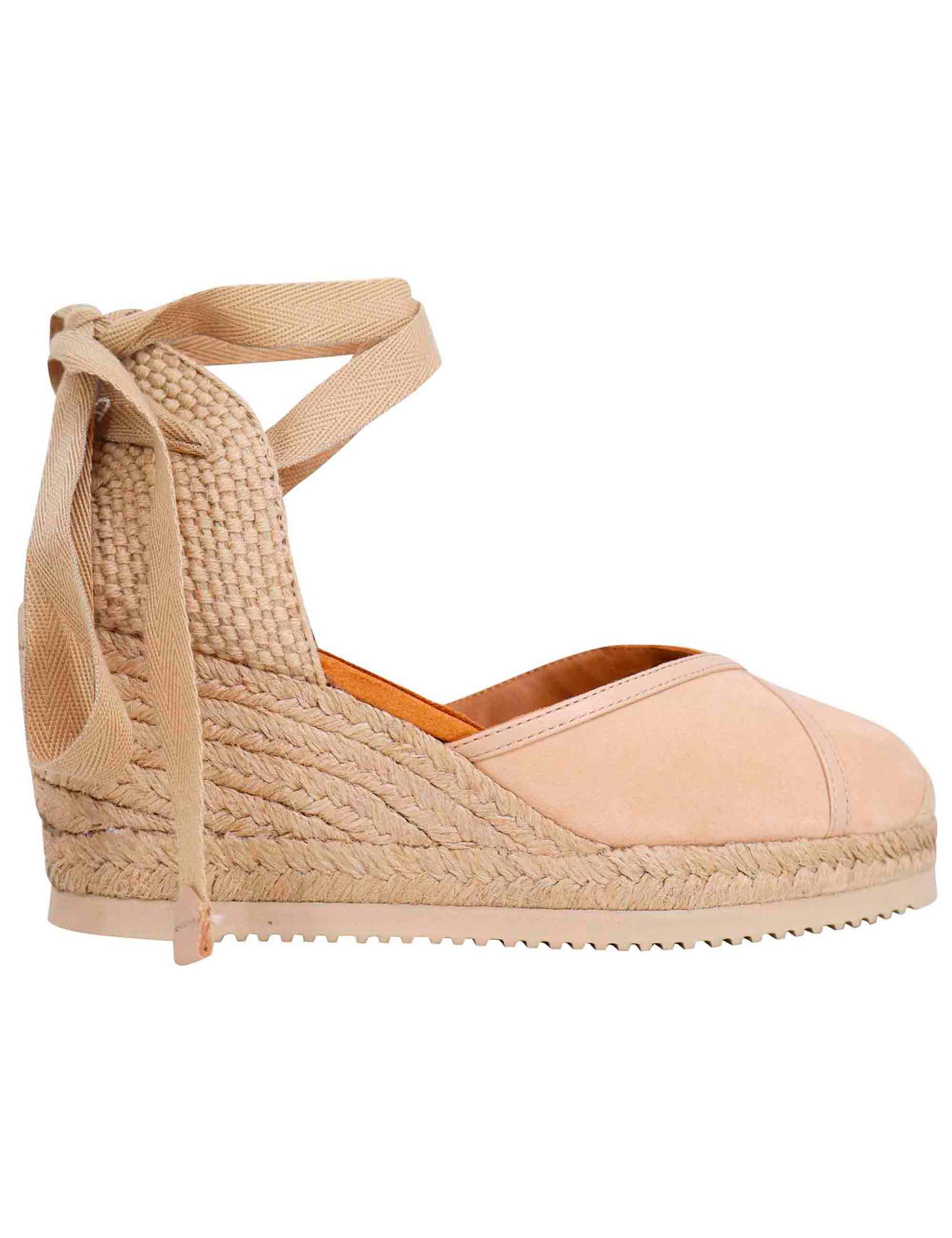 Women's espadrilles sandals in nude suede with rope wedge