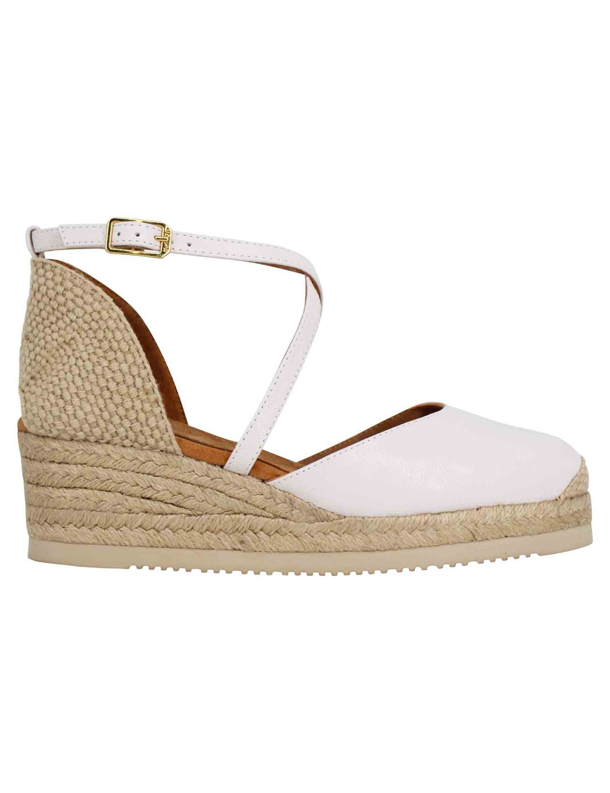 Spatarella Sandali espadrillas donna in pelle avorio con zeppa bassa