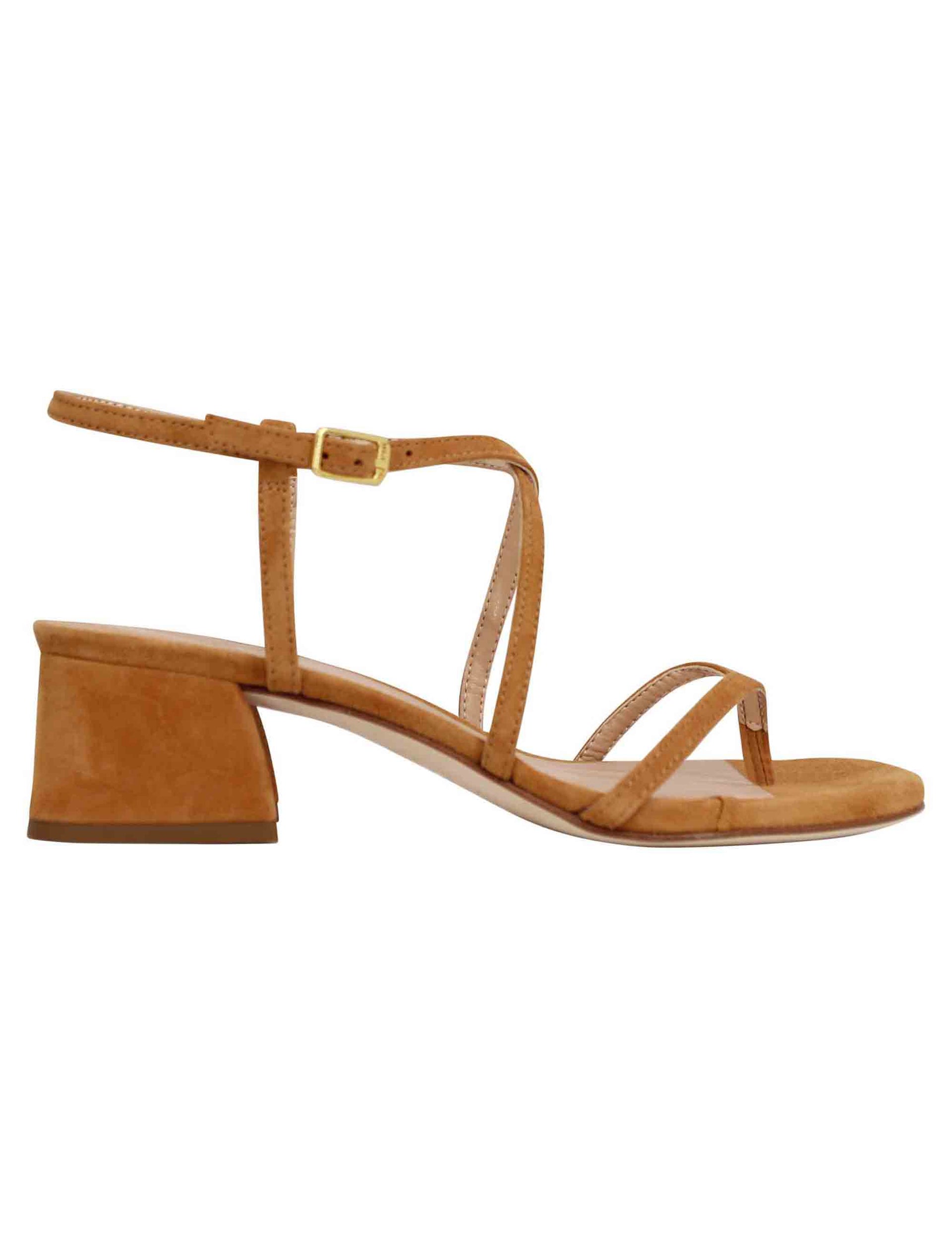 Women's flip-flop sandals in leather suede with ankle strap