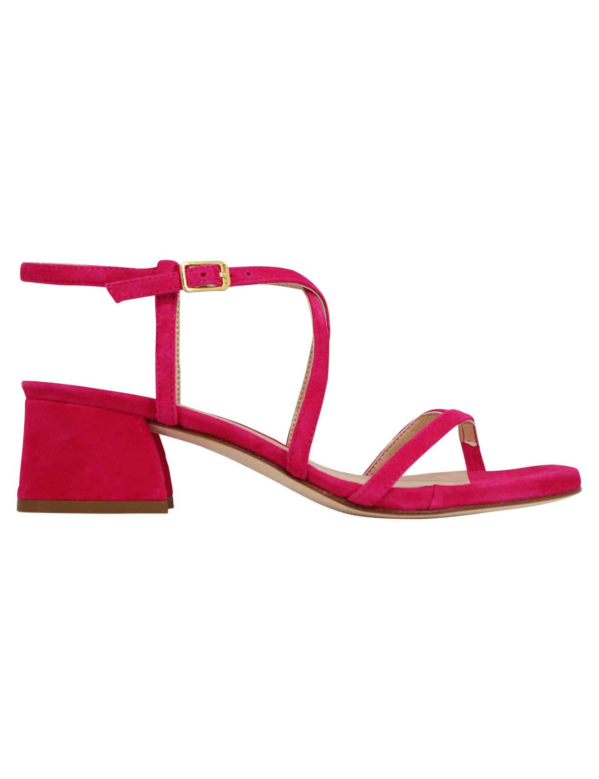 Women's flip-flop sandals in fuchsia suede with ankle strap