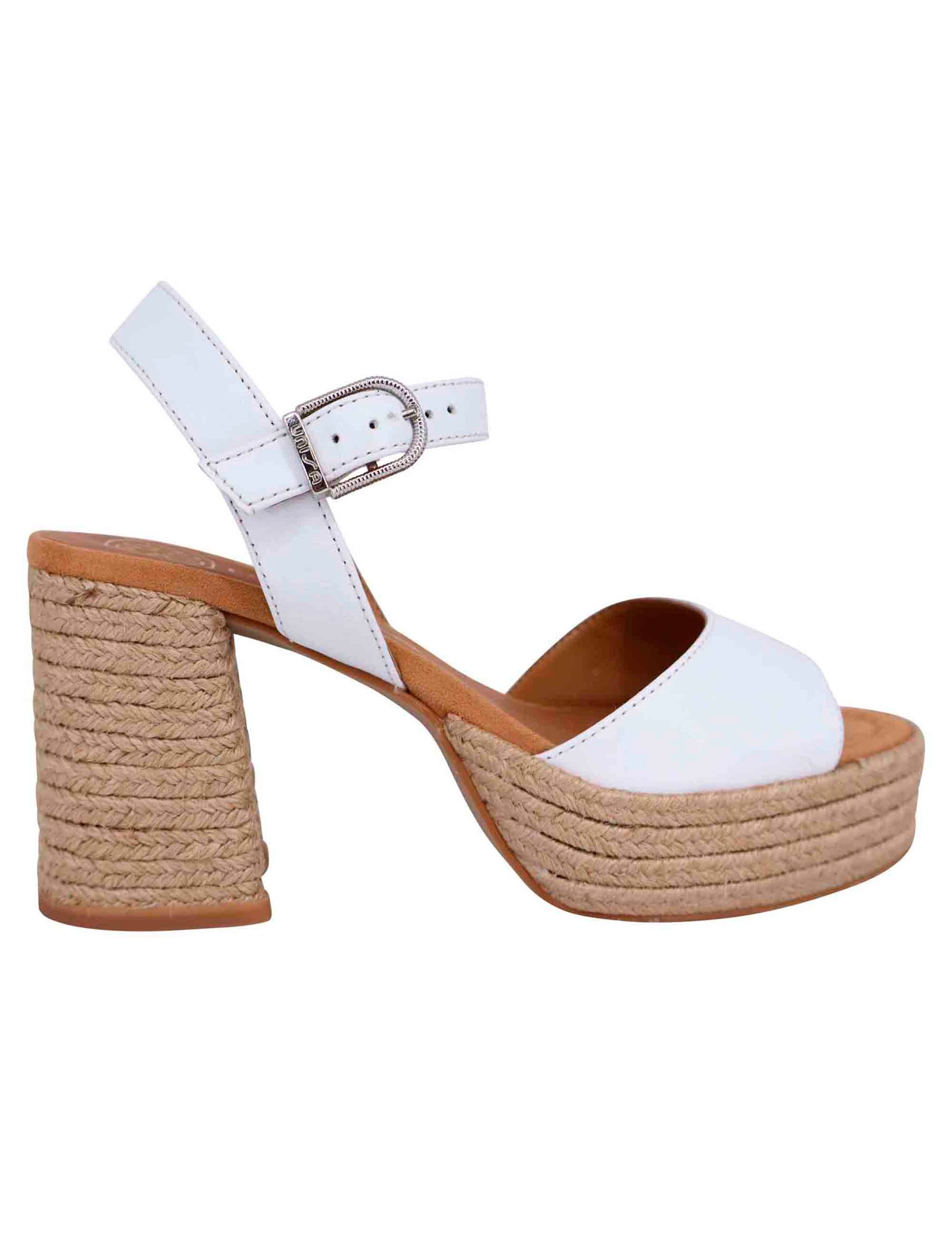 Women's white leather sandals with high heel and ankle strap