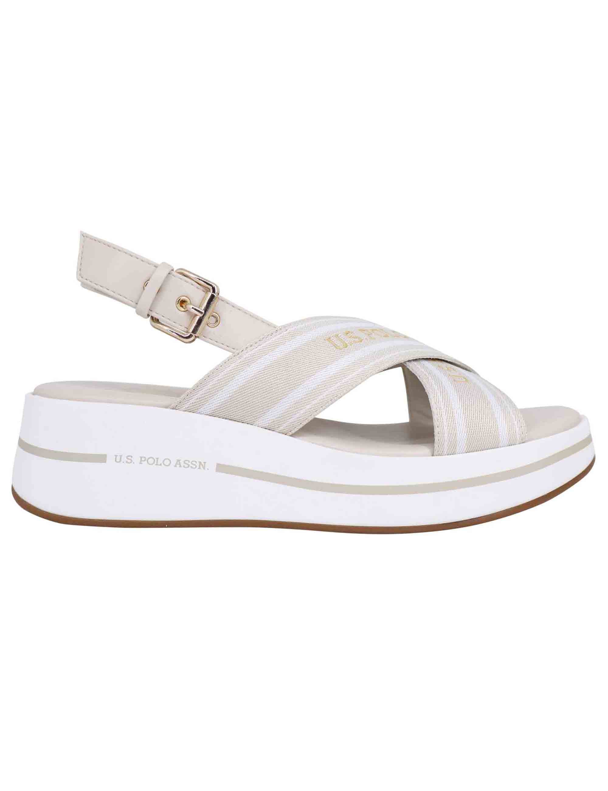 Spatarella Sandali slingback donna in tessuto beige con zeppa in gomma