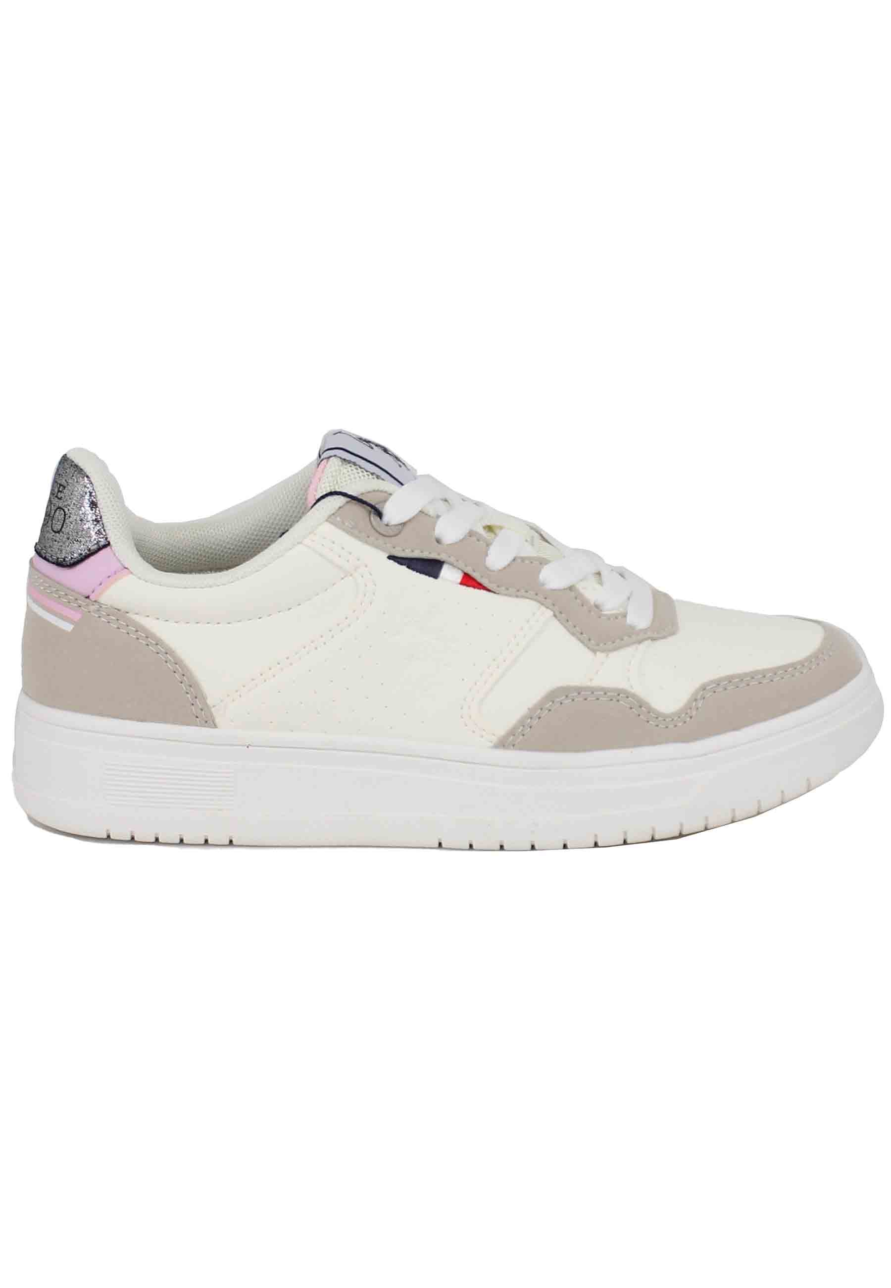 Sneakers donna in eco pelle vintage bianco e nude