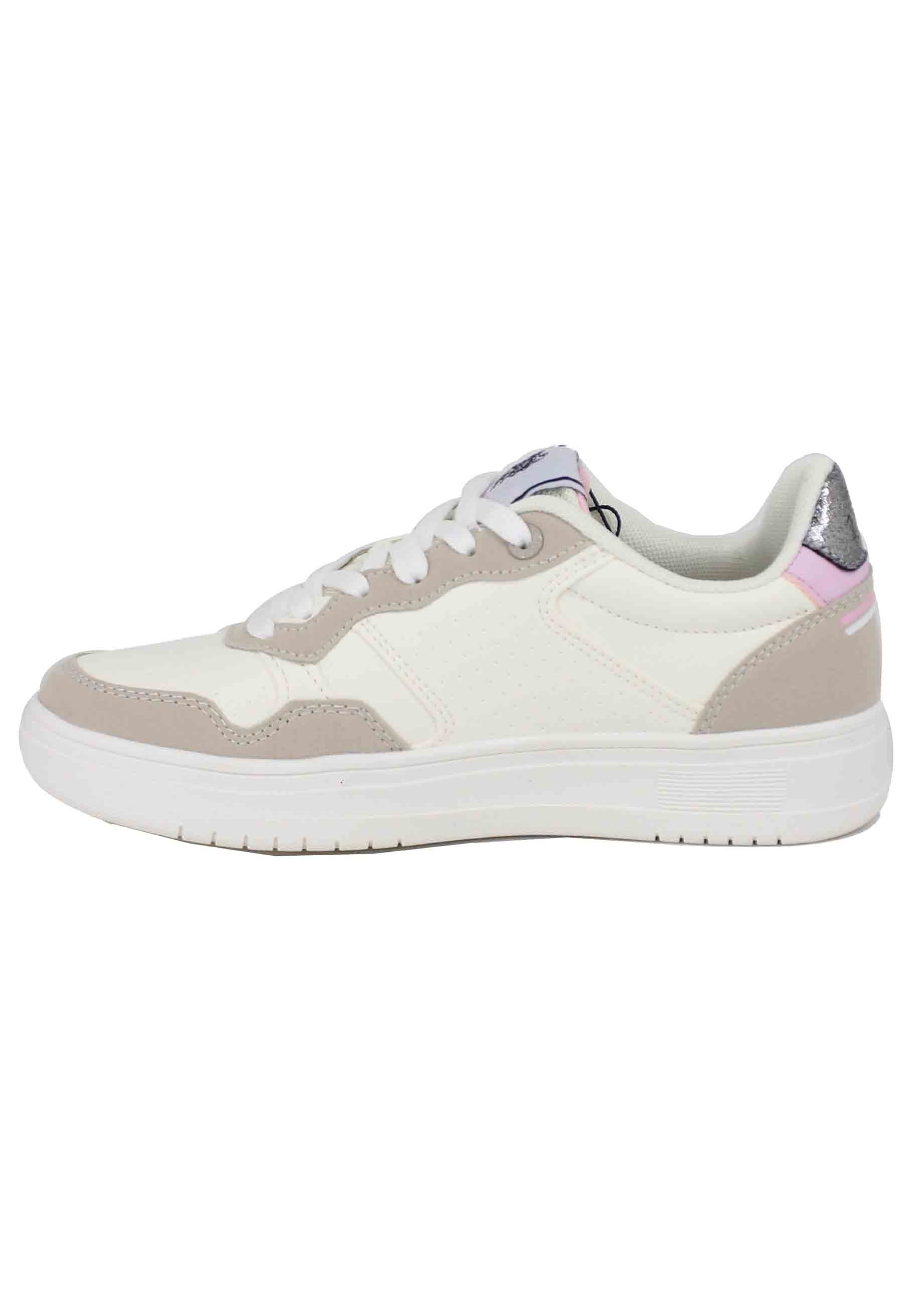 Sneakers donna in eco pelle vintage bianco e nude