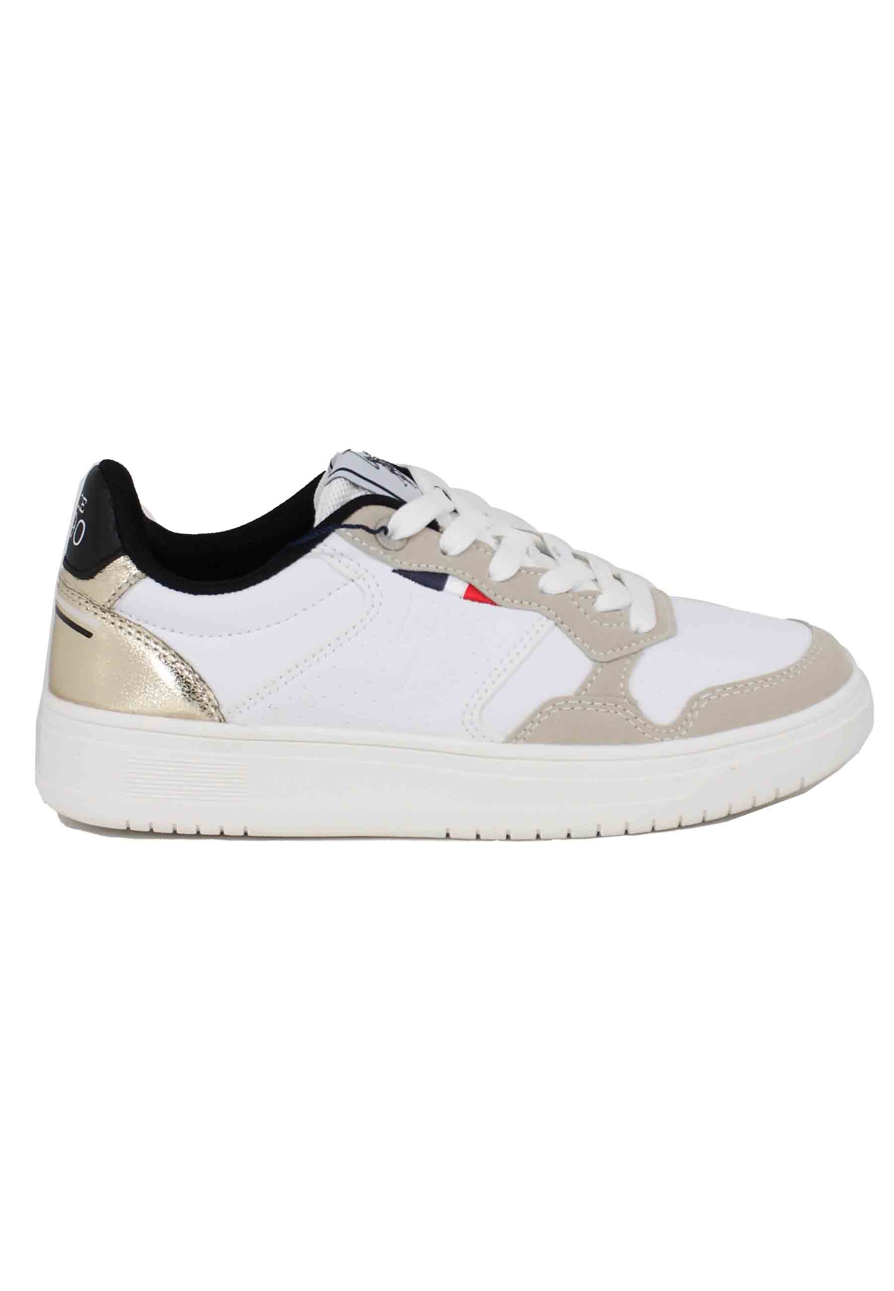 Spatarella Sneakers donna in eco pelle vintage bianco e oro