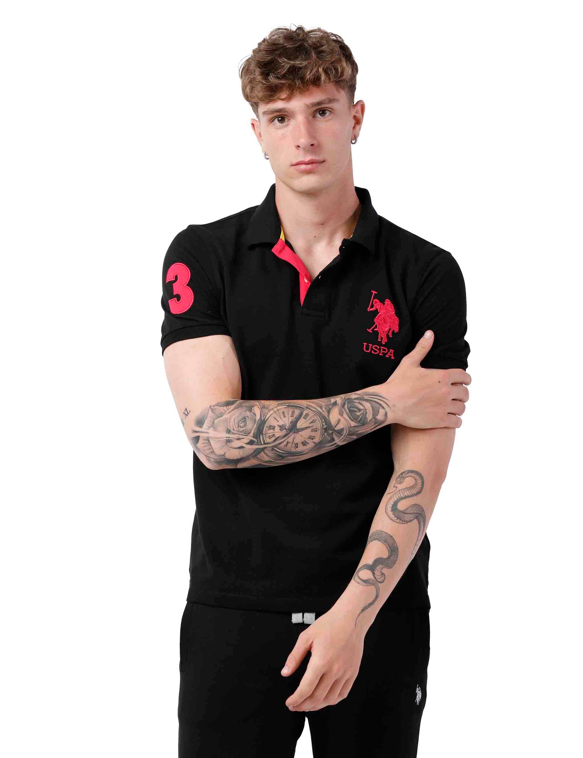 Men's polo shirt in black cotton