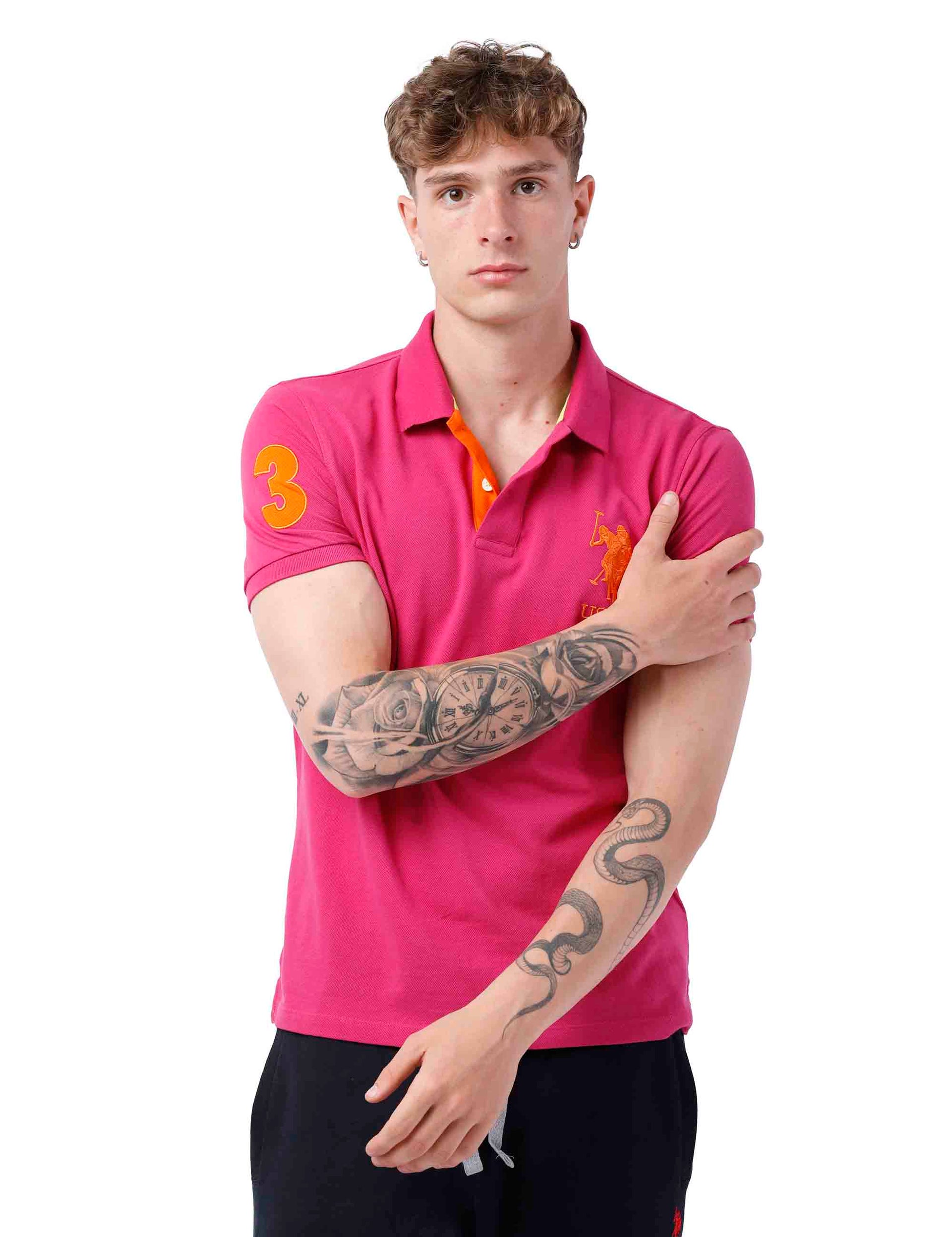 Men's polo shirt in fuchsia cotton