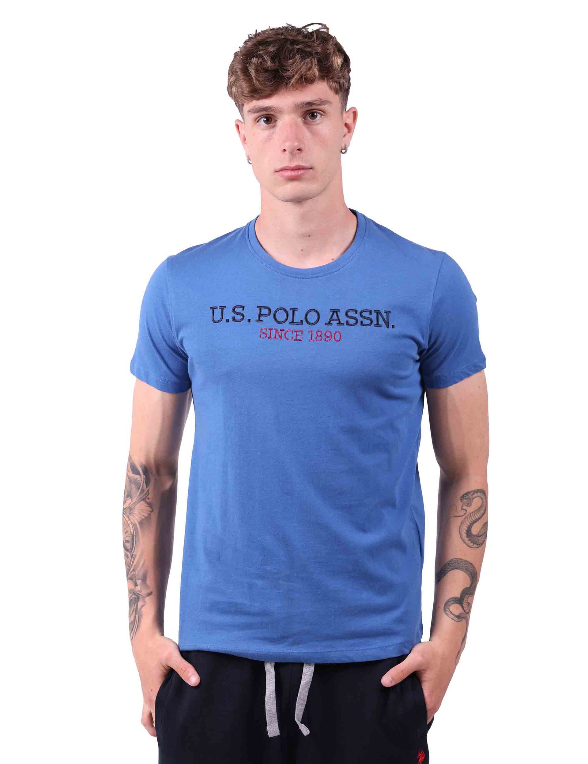 Men's light blue cotton T-Shirt with print