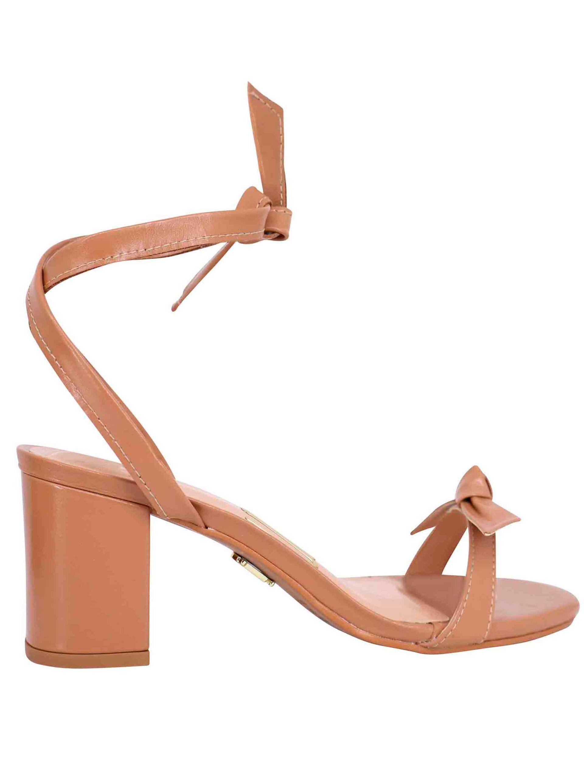 Women's sandals in tan leather and ankle straps