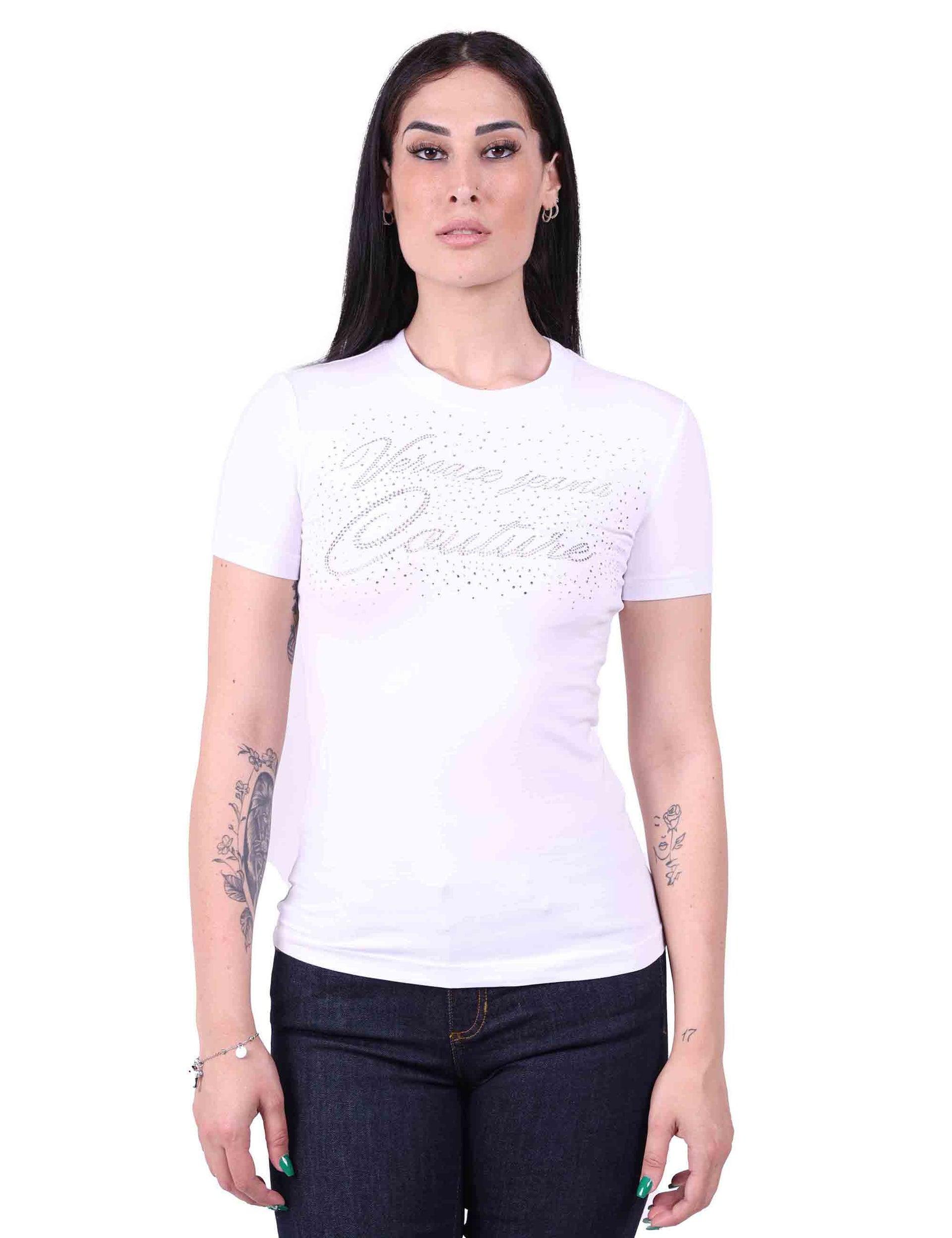 T-shirt donna con strass in bianco