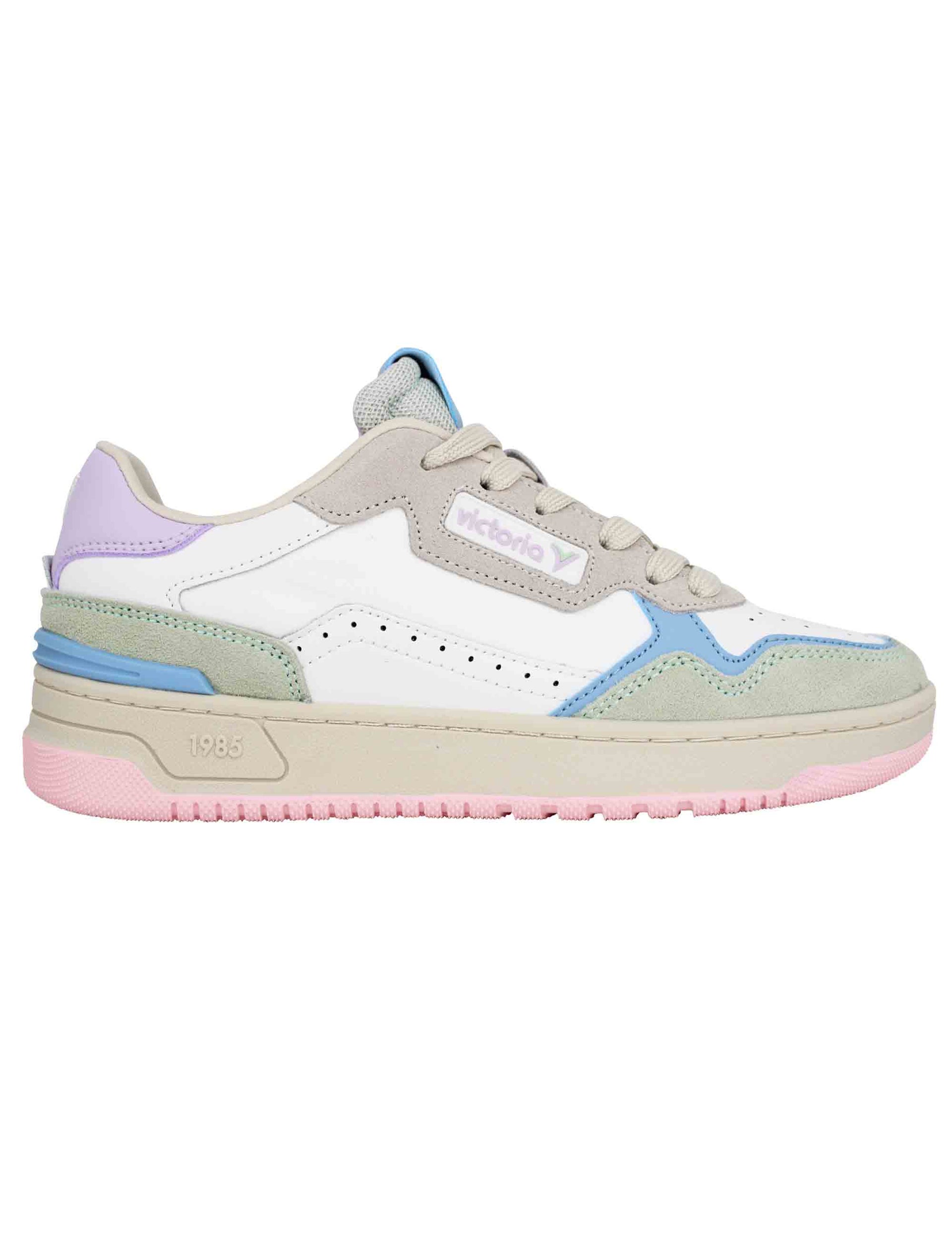 Men's sneakers in white leather with lilac leather inserts
