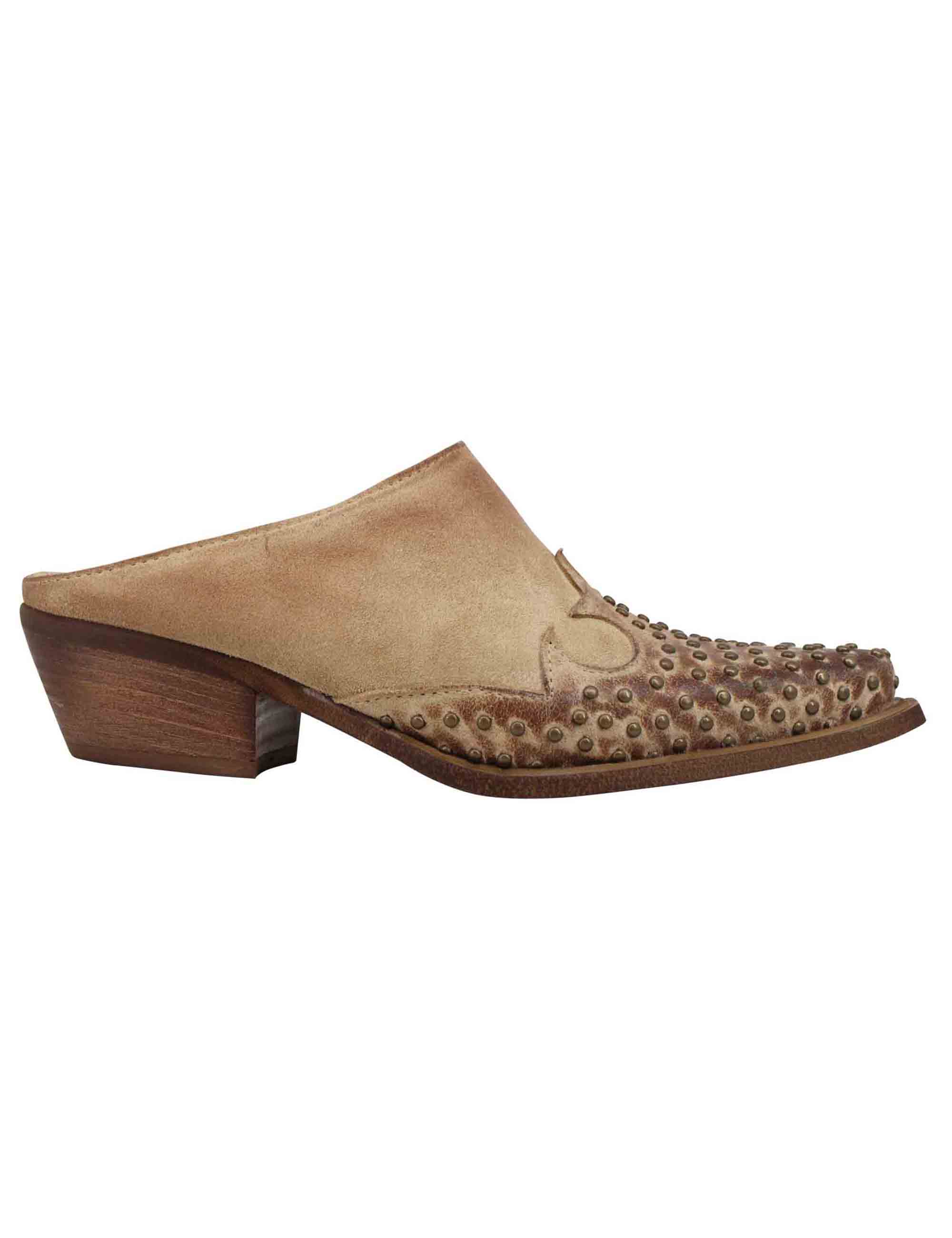 Spatarella Sabot donna in pelle beige con borchie