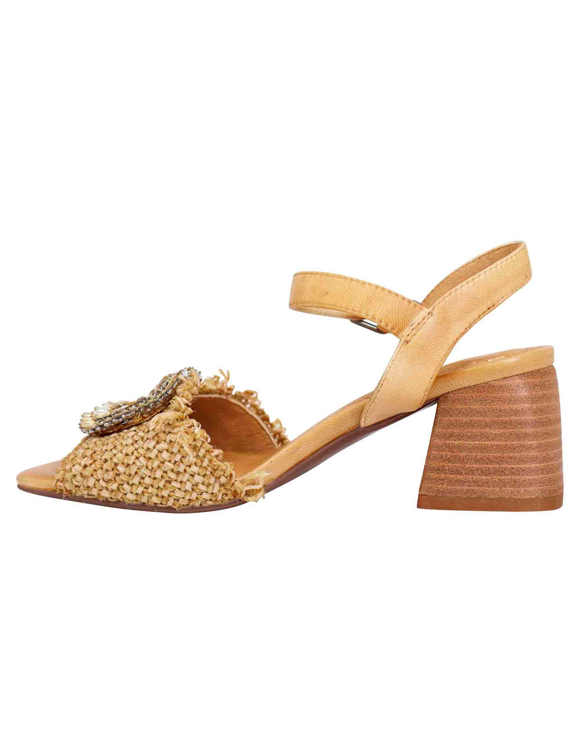 Sandali donna in rafia naturale con strass e cinturino alla caviglia IBAGUE 07 014 Zoe 
