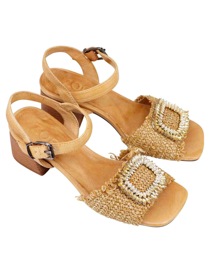 Sandali donna in rafia naturale con strass e cinturino alla caviglia IBAGUE 07 014 Zoe 