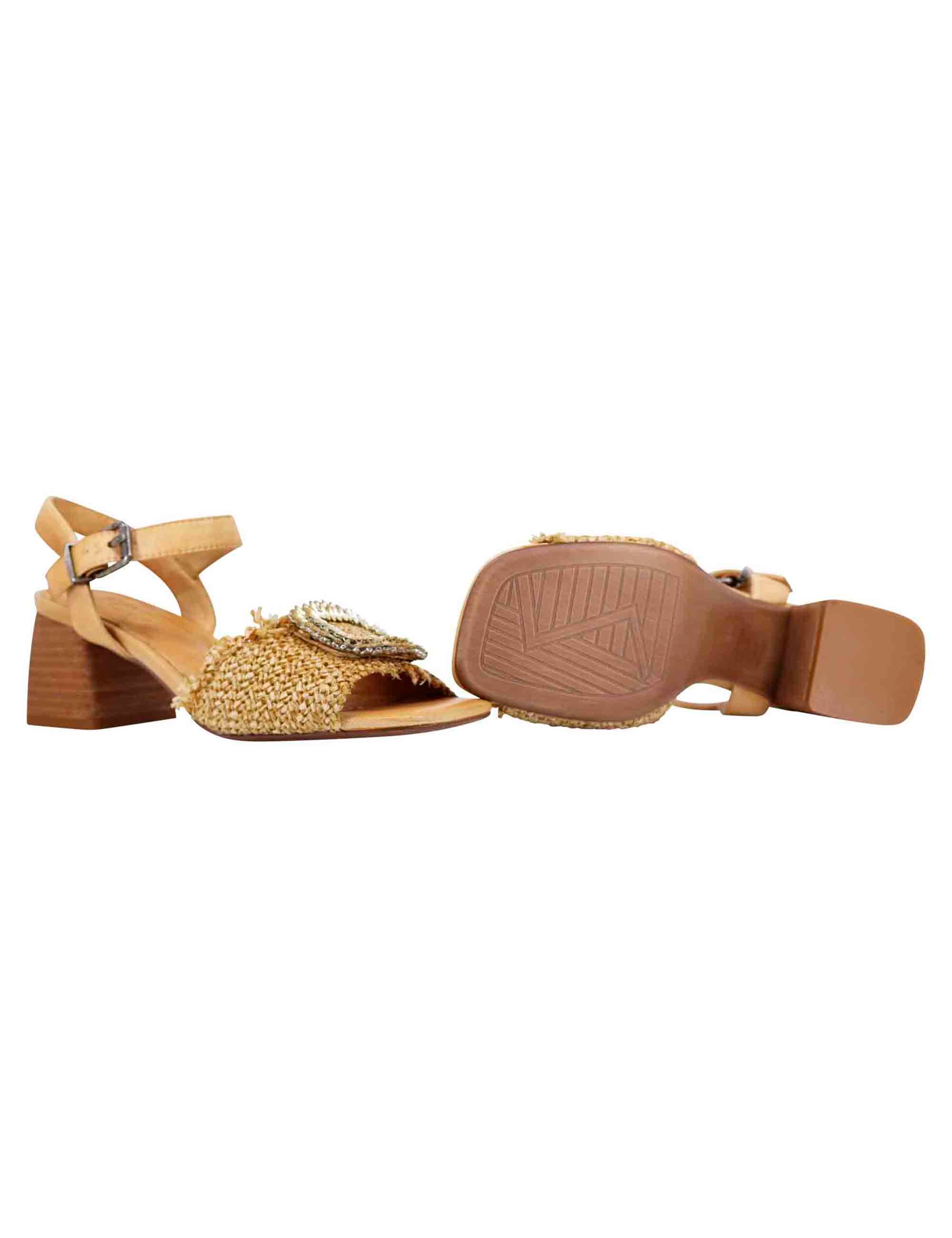 Sandali donna in rafia naturale con strass e cinturino alla caviglia IBAGUE 07 014 Zoe 