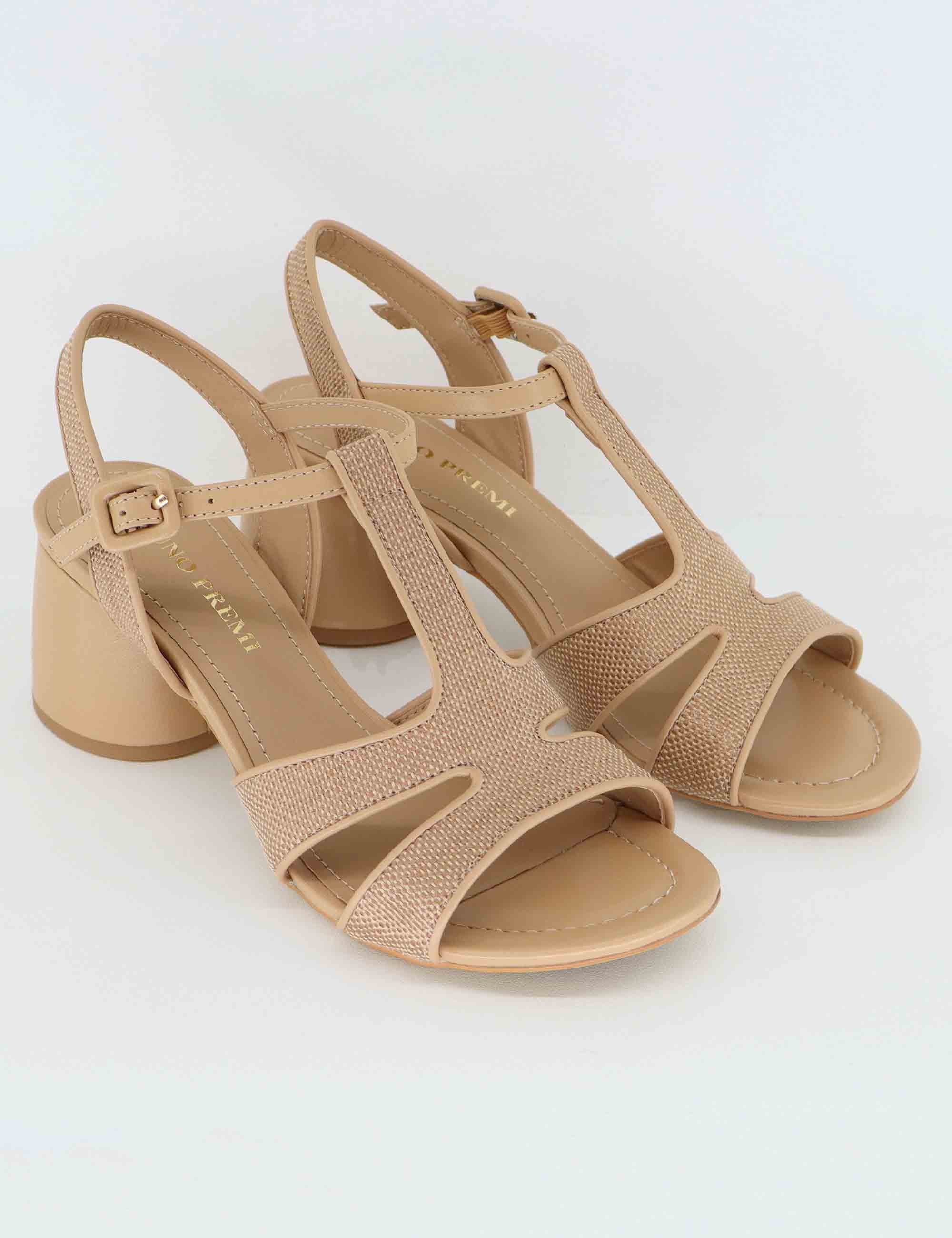Sandali donna in pelle beige con tacco alto BL3002X 017 Bruno Premi 