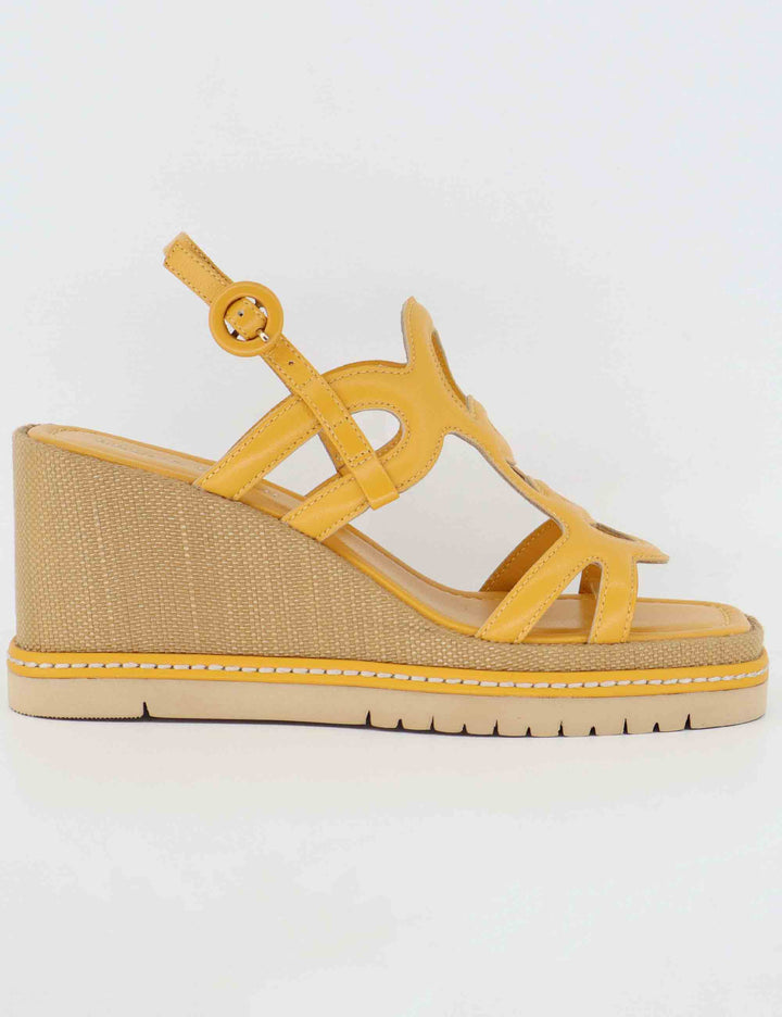Sandali donna in pelle gialla con zeppa alta in rafia BL5403X 010 Bruno Premi 