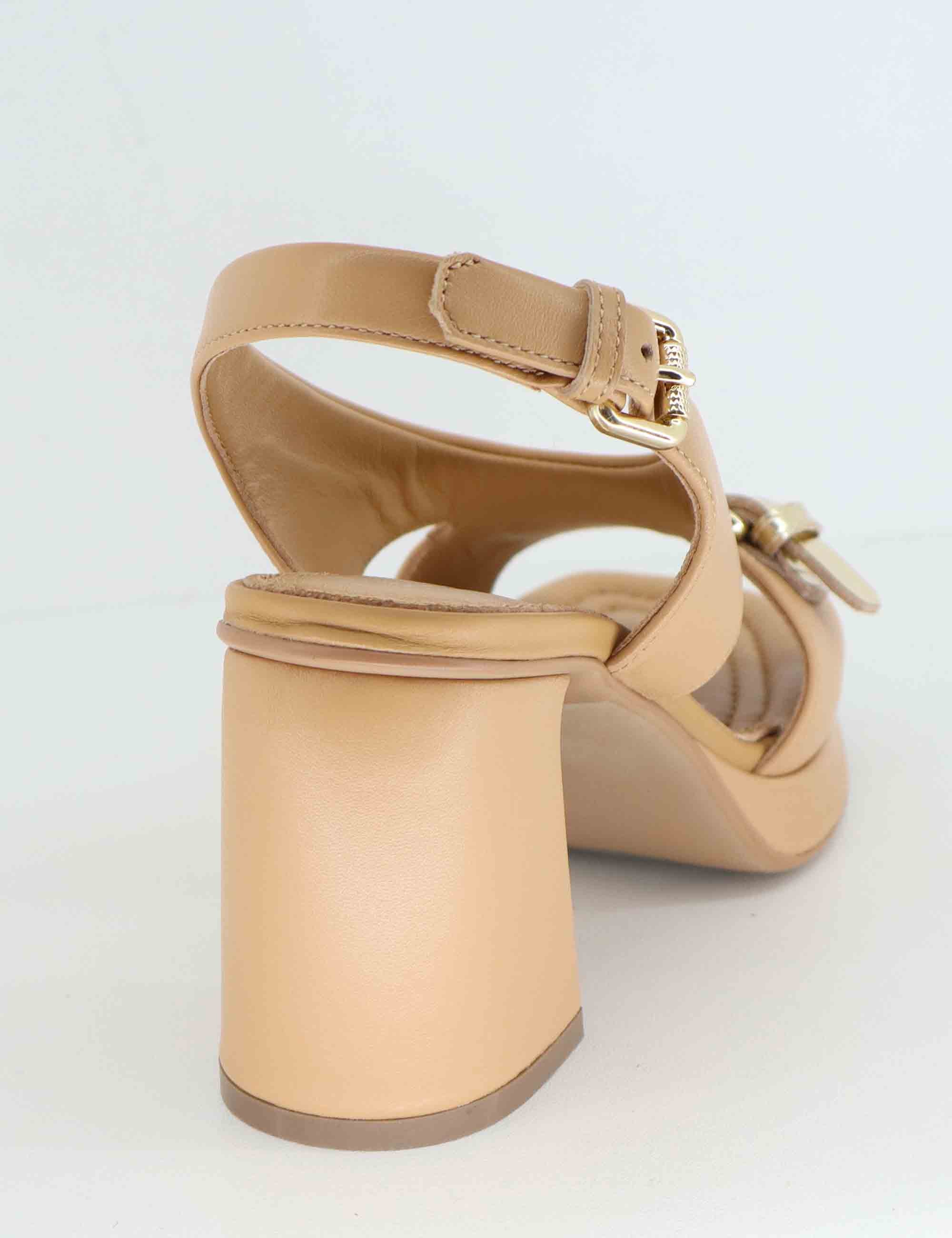 Sandali donna in pelle beige con tacco alto EB1301X 016R Elvio Zanon 