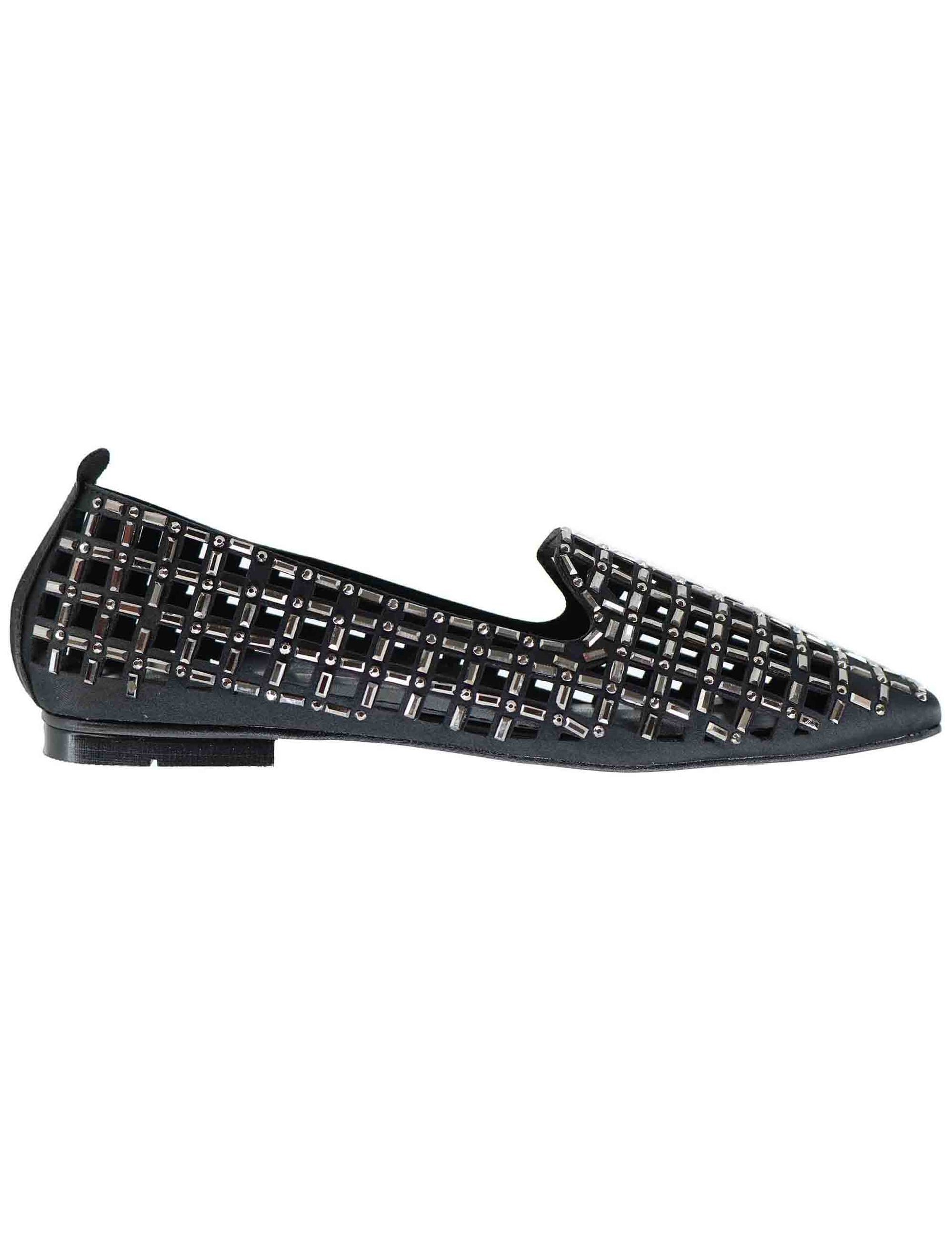 Mocassini donna in tessuto nero con strass U128B090109F SMP09 Exe 