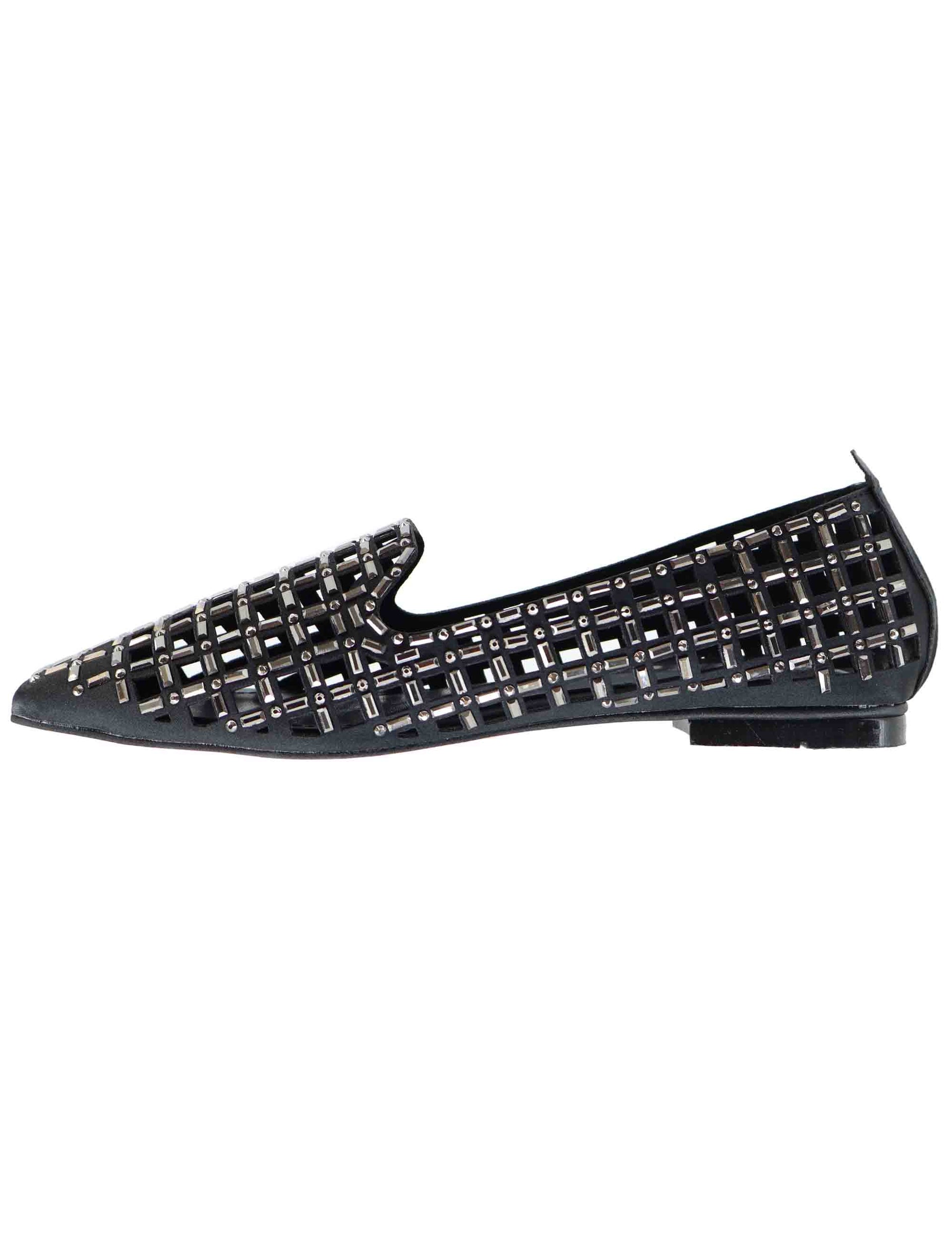 Mocassini donna in tessuto nero con strass U128B090109F SMP09 Exe 