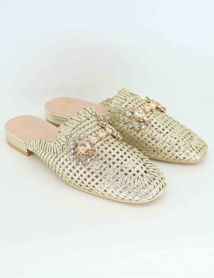Mule donna in tessuto oro con morsetto U439W0811L46 23008-A1 Exe 