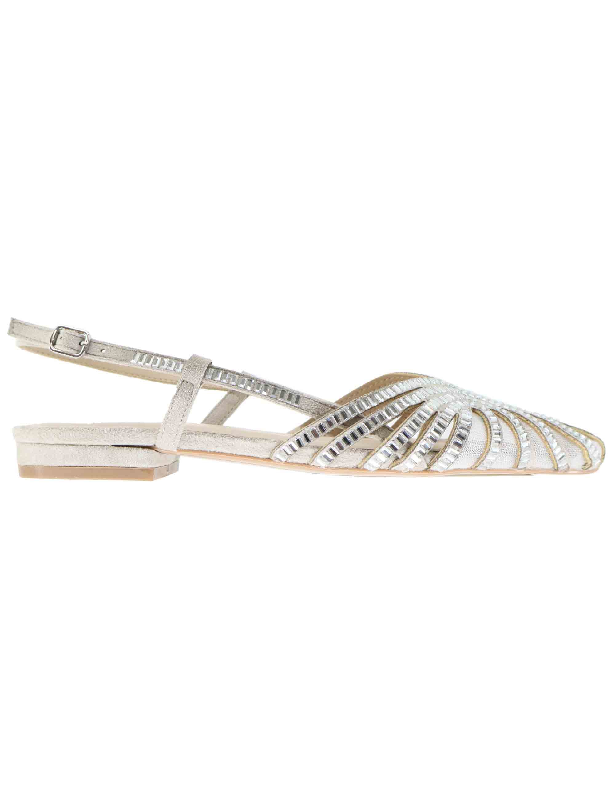Slingback donna in tessuto argento con strass e tacco basso U470024418A0 D240G-99 Exe 