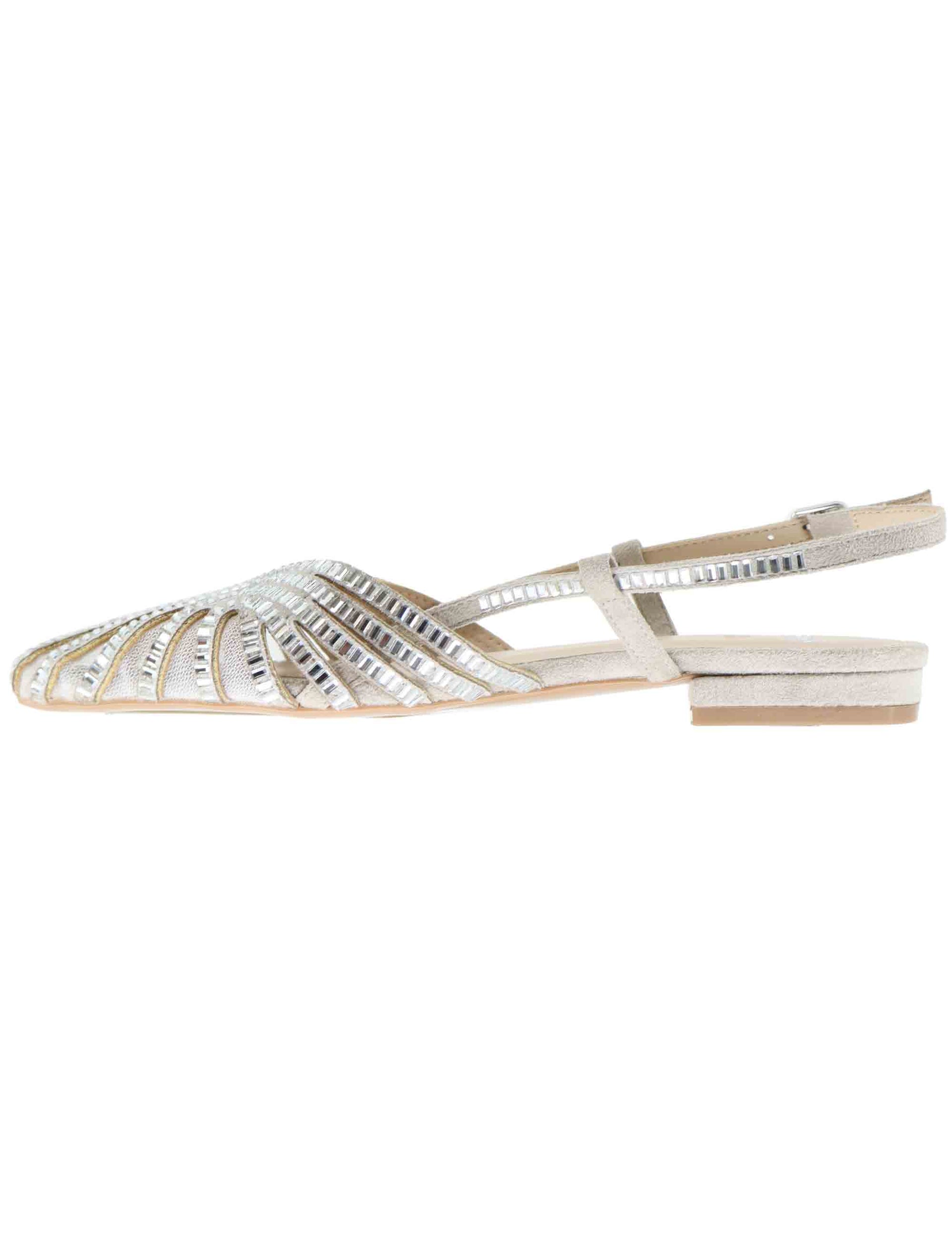 Slingback donna in tessuto argento con strass e tacco basso U470024418A0 D240G-99 Exe 