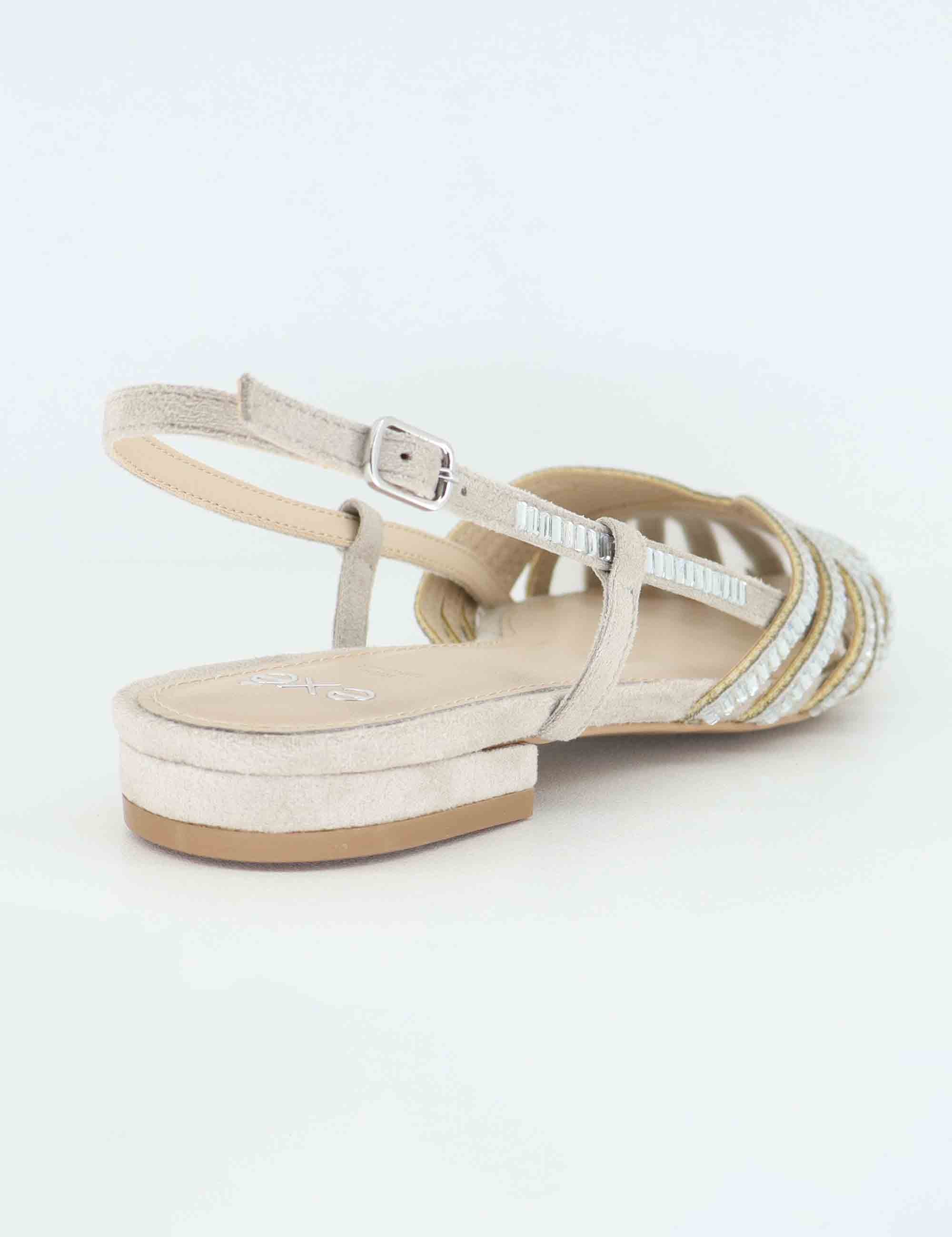 Slingback donna in tessuto argento con strass e tacco basso U470024418A0 D240G-99 Exe 