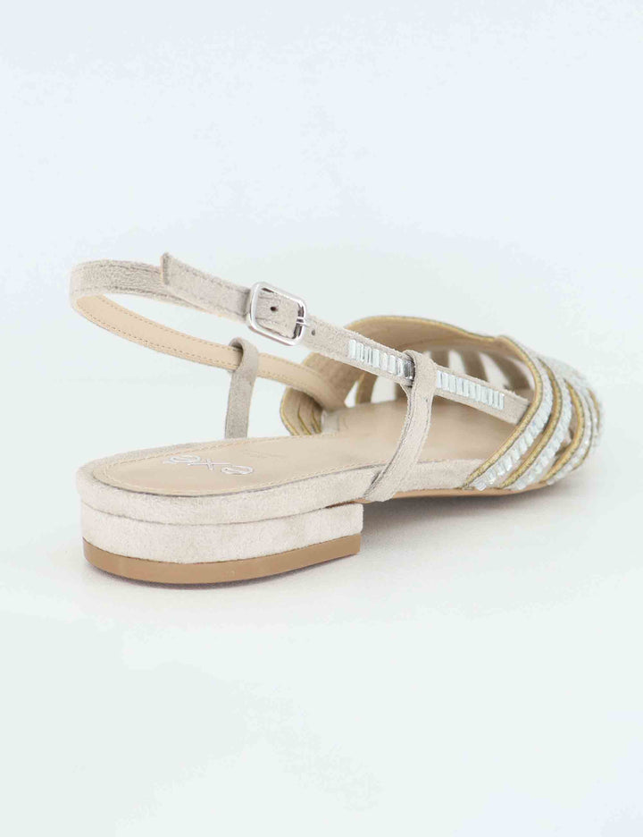Slingback donna in tessuto argento con strass e tacco basso U470024418A0 D240G-99 Exe 