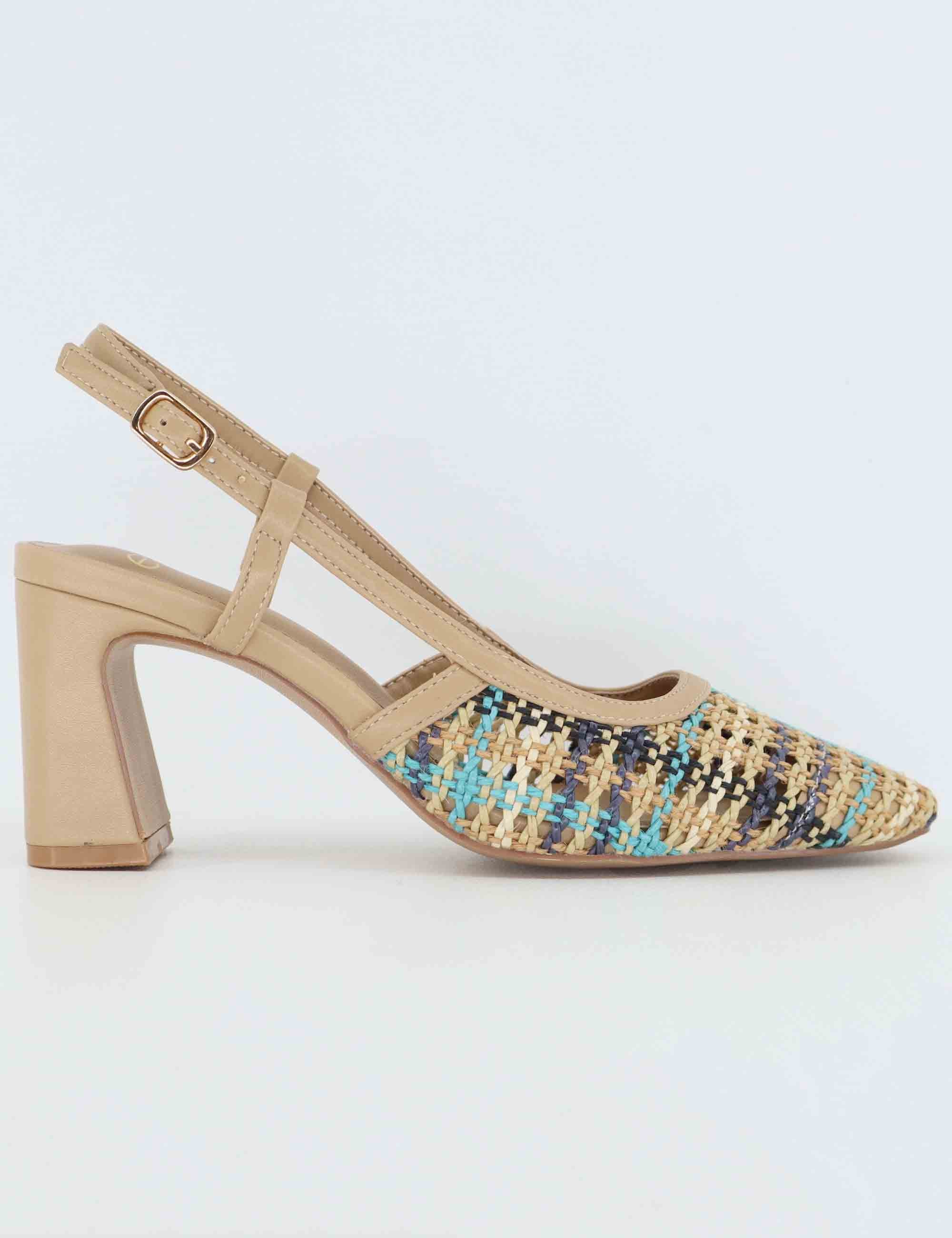 Slingback donna in tessuto beige con tacco alto U470V50645K6 2514-2506 T Exe 