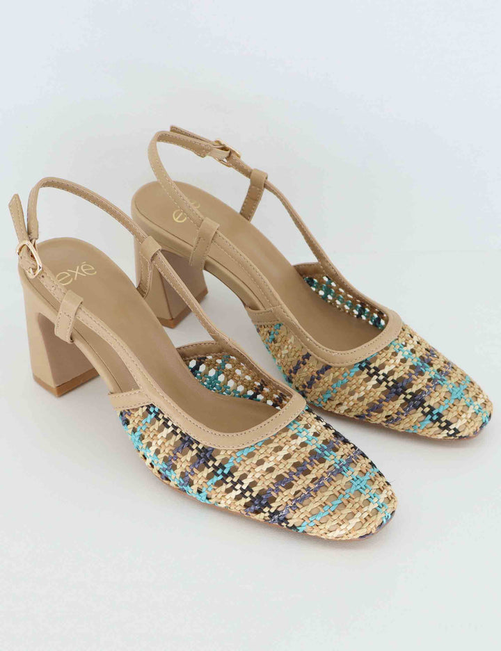 Slingback donna in tessuto beige con tacco alto U470V50645K6 2514-2506 T Exe 