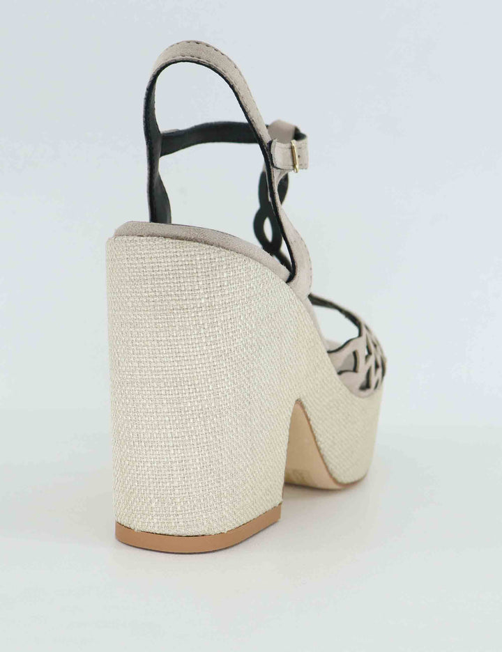 Sandali donna in camoscio taupe con zeppa alta DS2544 032 L'Arianna 