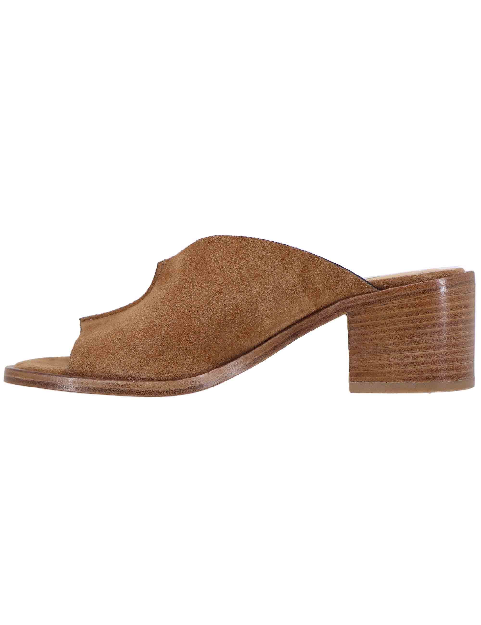 Sandali donna in camoscio cuoio con tacco in cuoio SP2063 014 Spatarella 